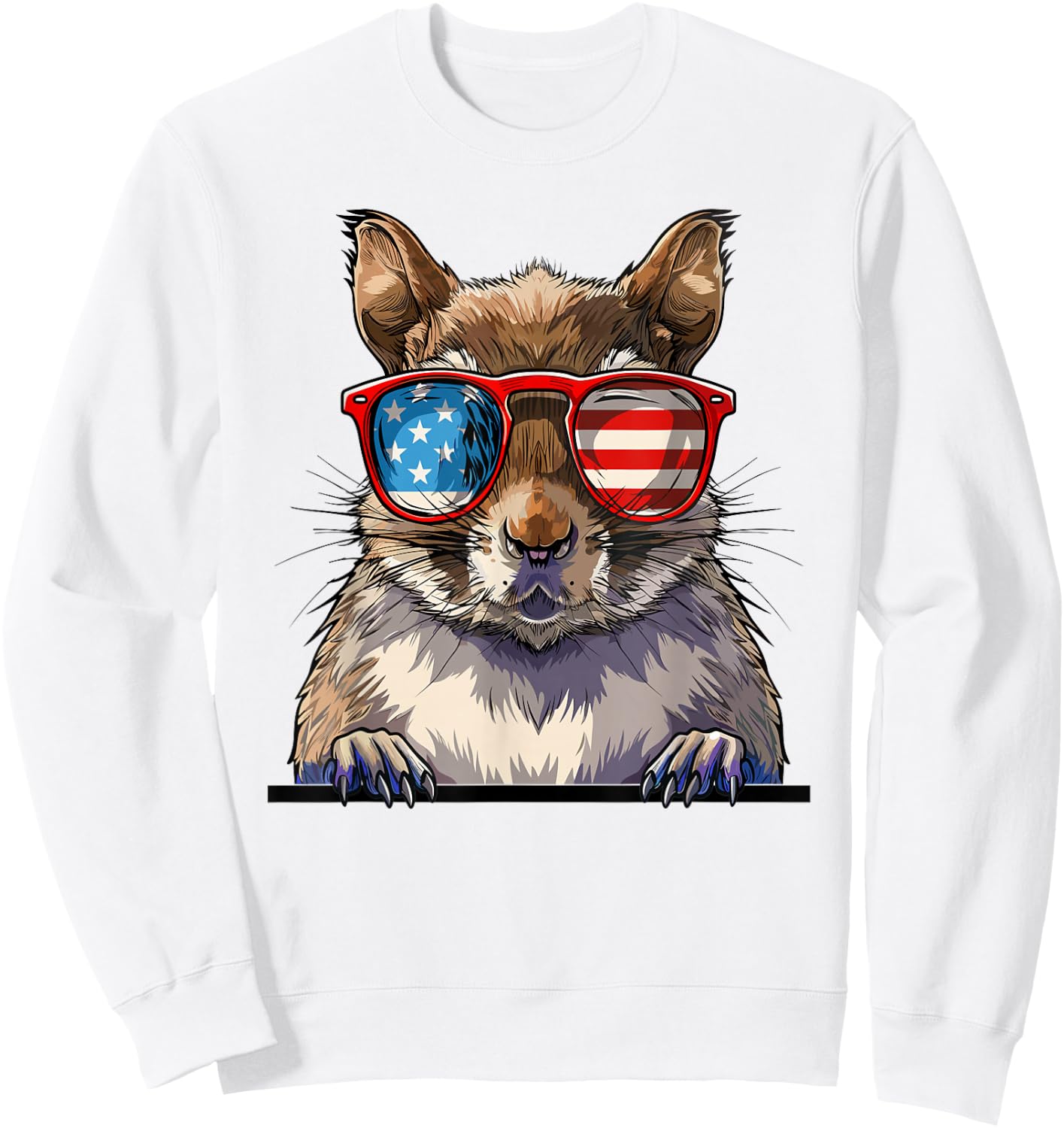 Squirrel USA Flag Funny Squirrel Lovers Mom Dad 4th of July Sweatshirt - Sweatshirt | White