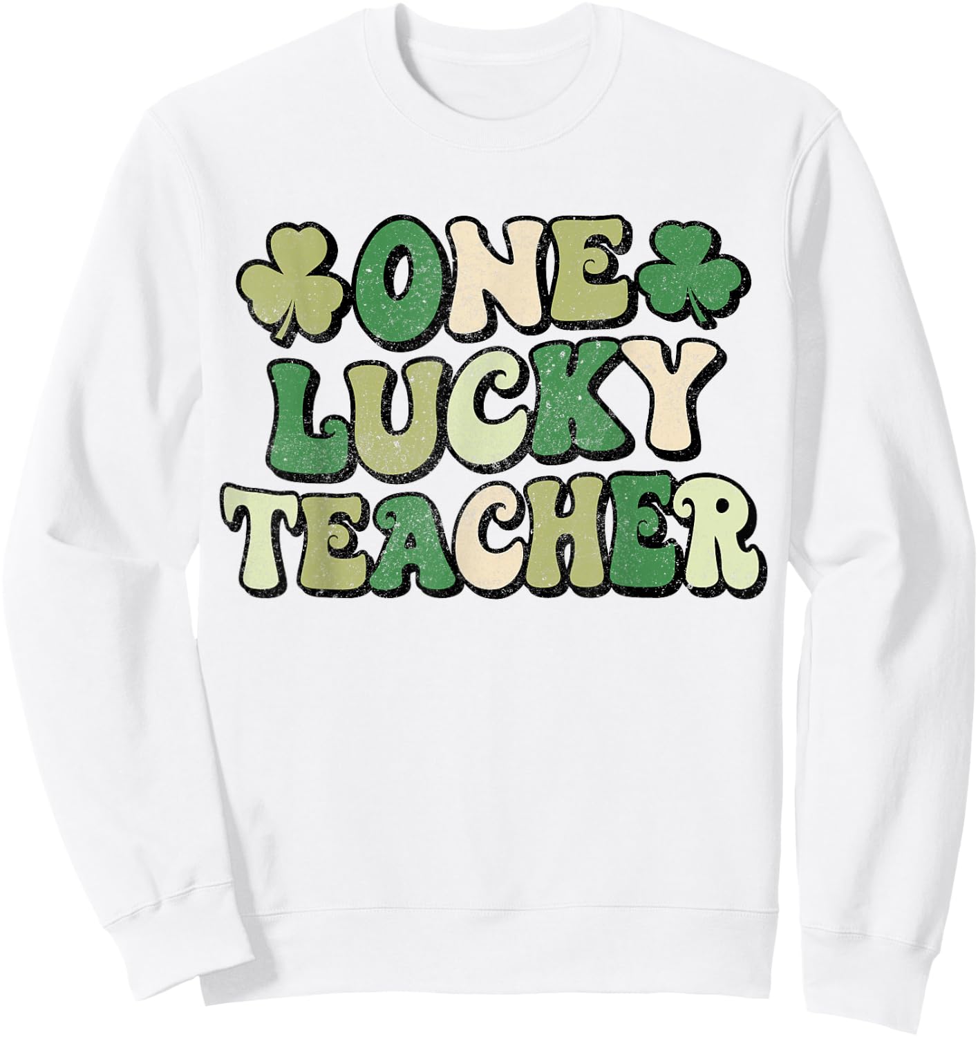 One Lucky Teacher Groovy Retro Teacher St Patrick's Day Women Kids Sweatshirt - Sweatshirt | White