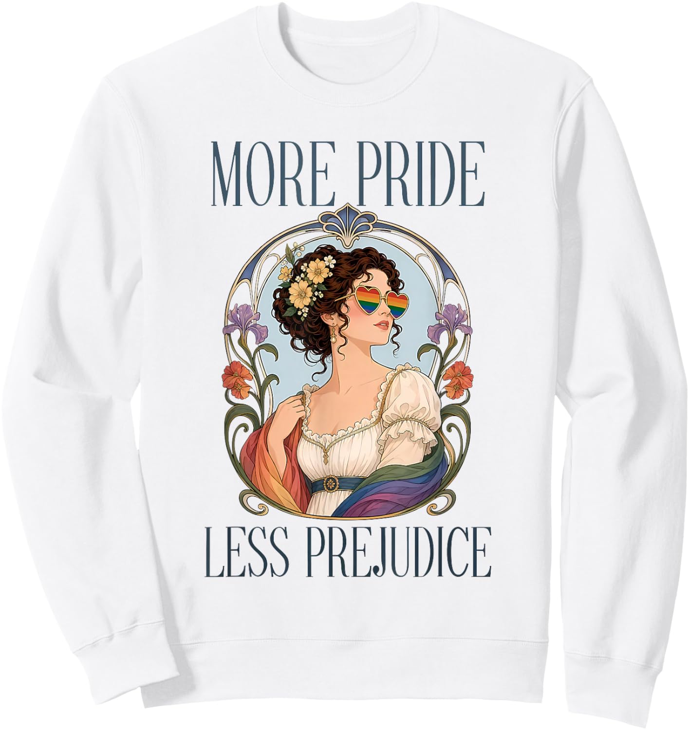Vintage More Pride Less Prejudice Rainbow Pride Aesthetic Sweatshirt - Sweatshirt | White