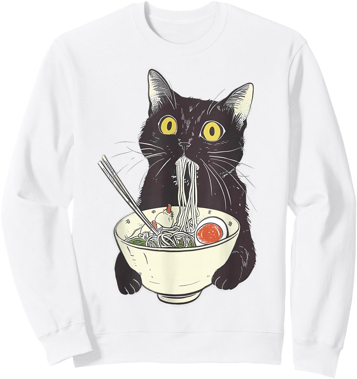 Cat Ramen Noodle Japanese Anime Manga Kawaii Cat , White Sweatshirt - Sweatshirt | White