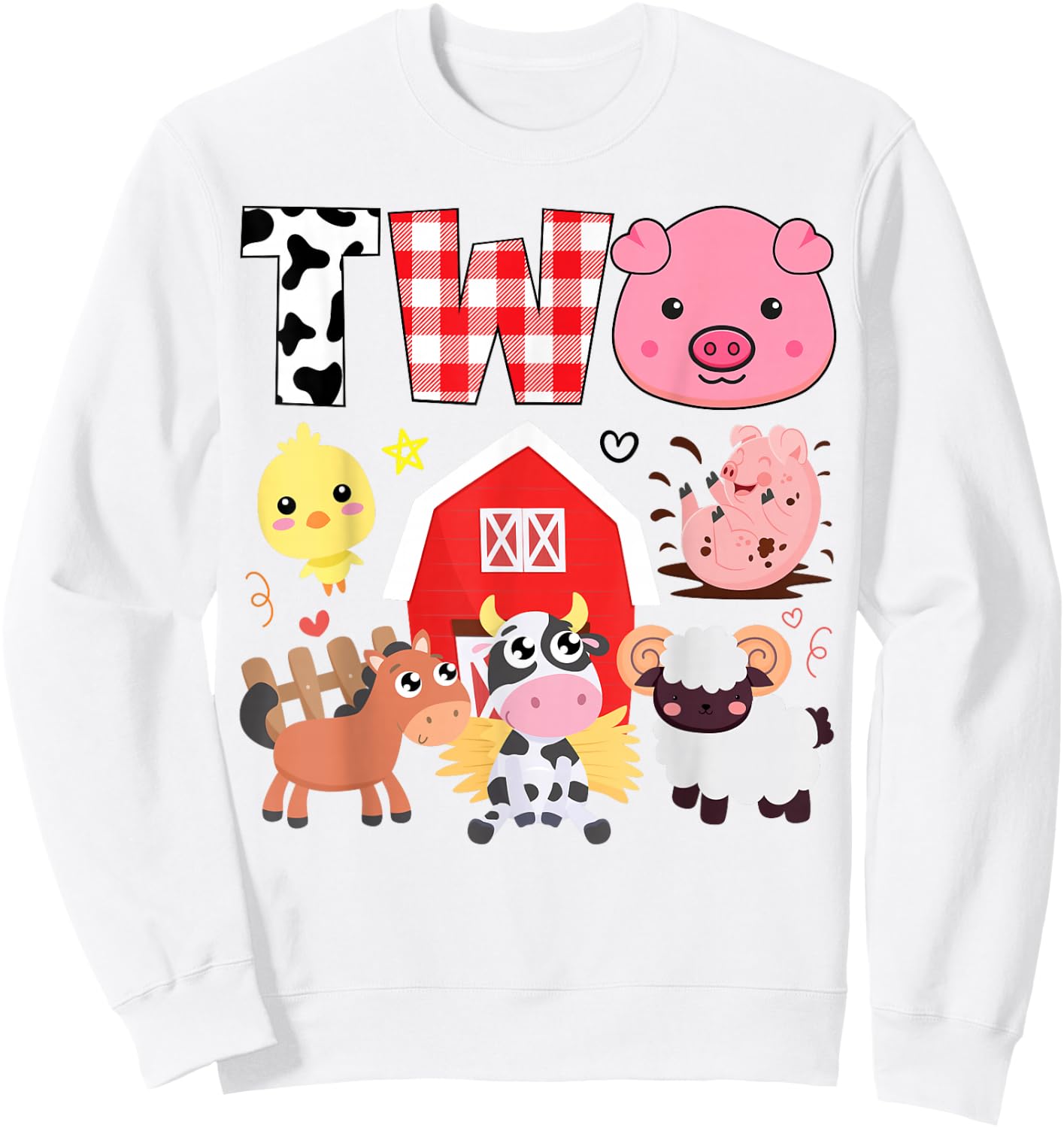 2nd Birthday Two Year Old Farm Theme Animals Birthday Party Sweatshirt - Sweatshirt | White