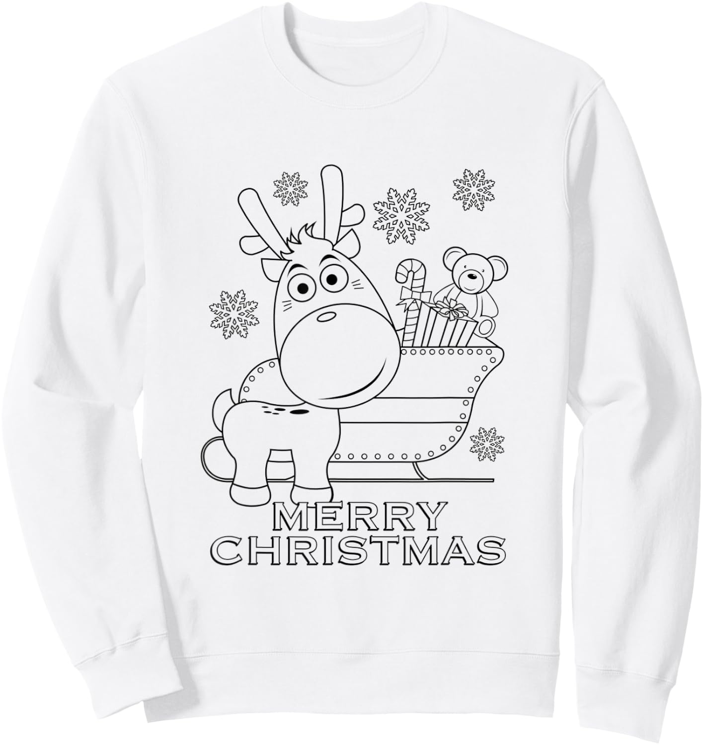 Coloring Book Style Blank Merry Christmas Tree Reindeer Sweatshirt - Sweatshirt | White