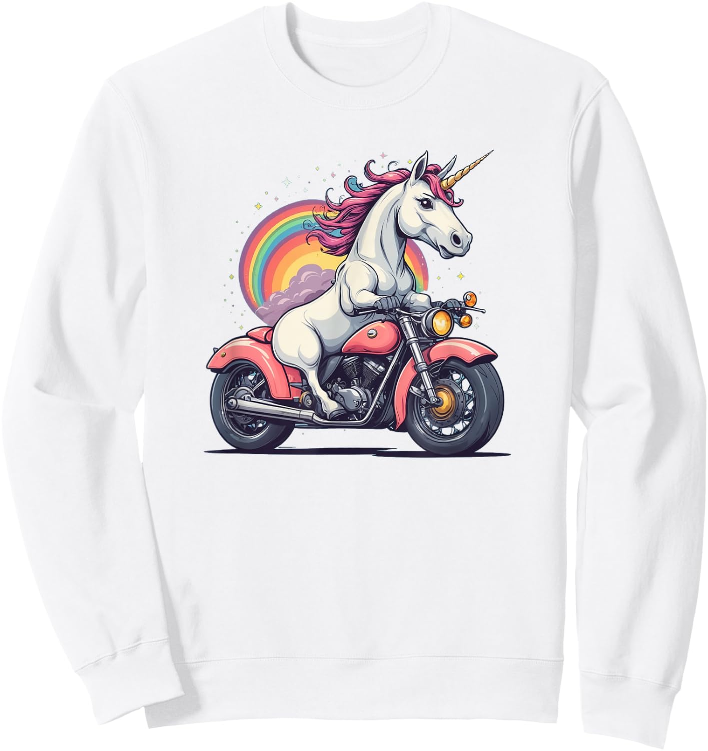Unicorn Riding a Motorcycle Fantasy Style Sweatshirt - Sweatshirt | White