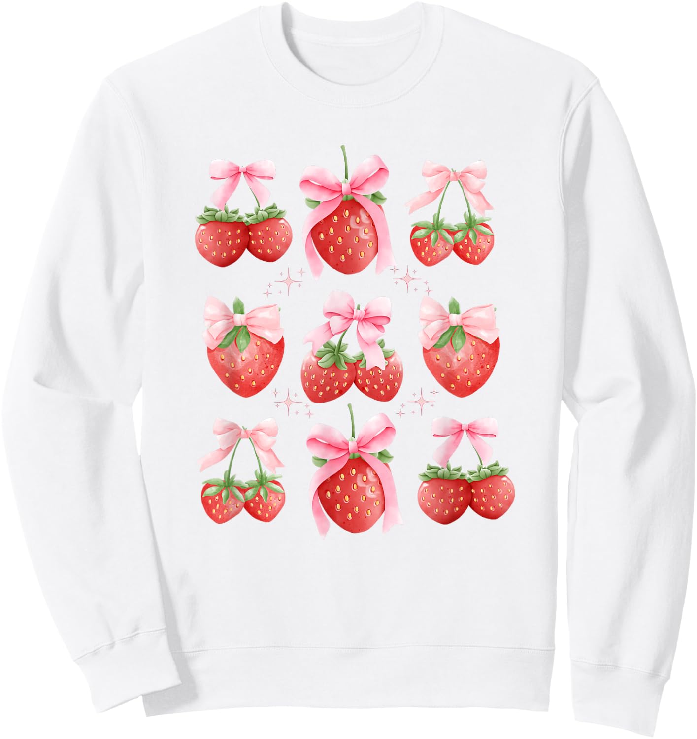 Cute Pink Bow Coquette Strawberry Clean Girl Aesthetic Sweatshirt - Sweatshirt | White