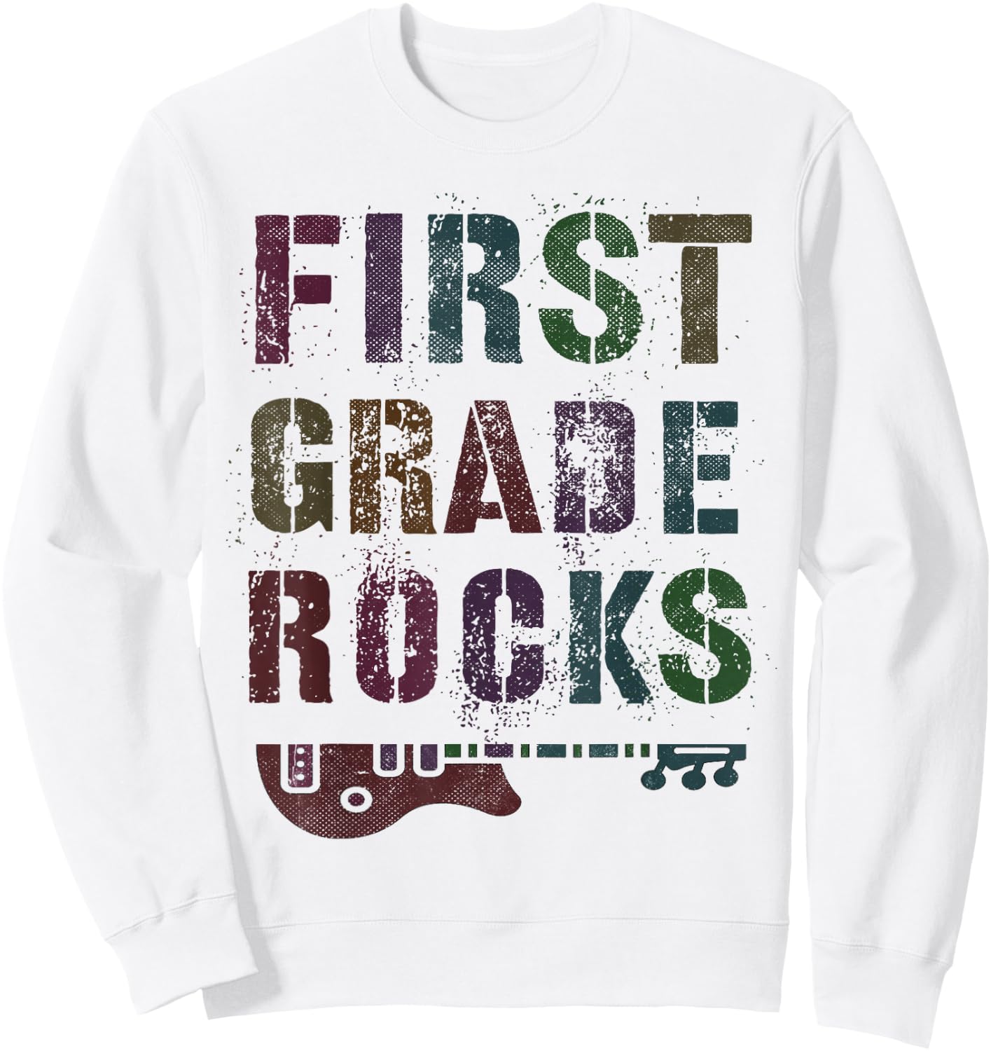 Vintage 1st GRADE ROCKS Teacher Rockstar FIRST ABCD My Jam Sweatshirt - Sweatshirt | White