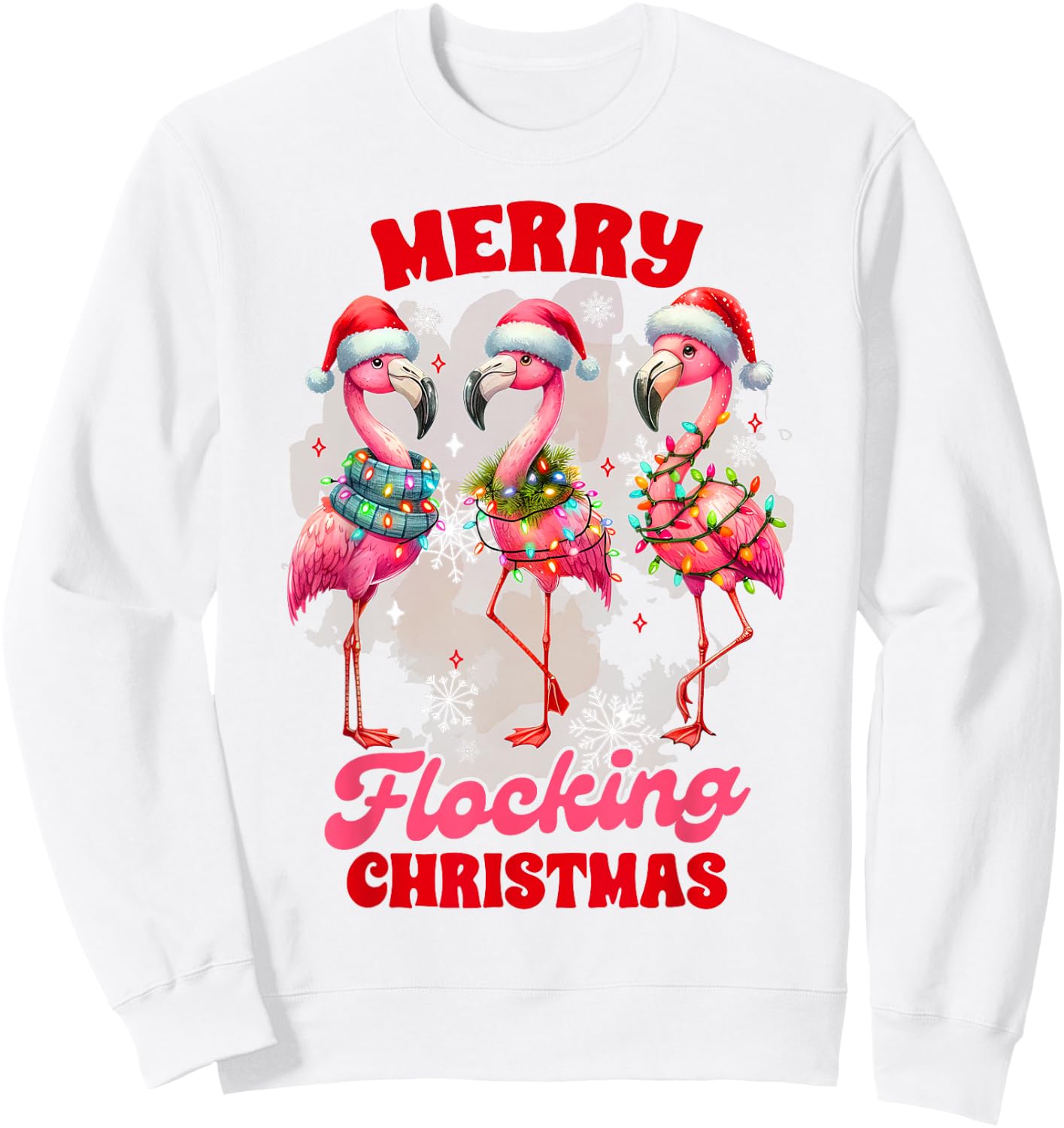 Christmas Xmas Vibes Flamingo Lover Merry Flocking Christmas Sweatshirt - Sweatshirt | White