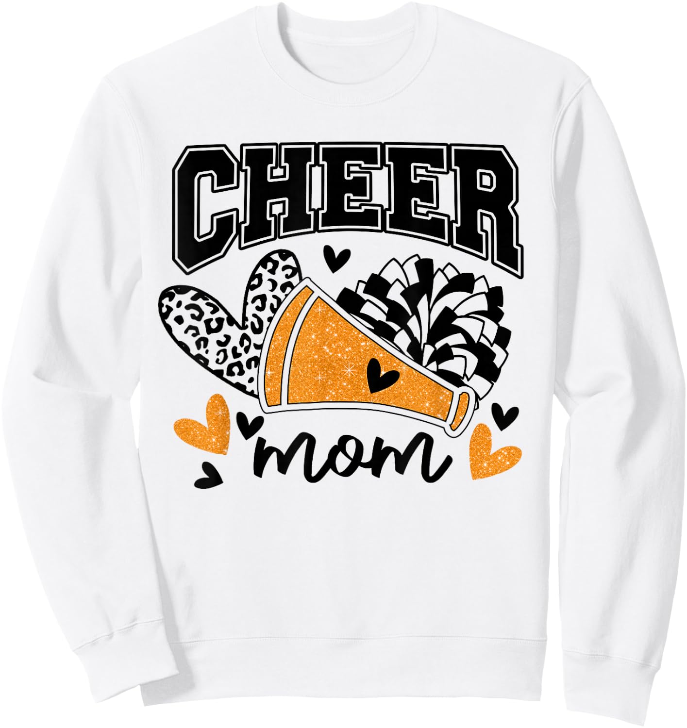 Cheer Mom Biggest Fan Cheerleader Black And Orange Pom Pom Sweatshirt - Sweatshirt | White