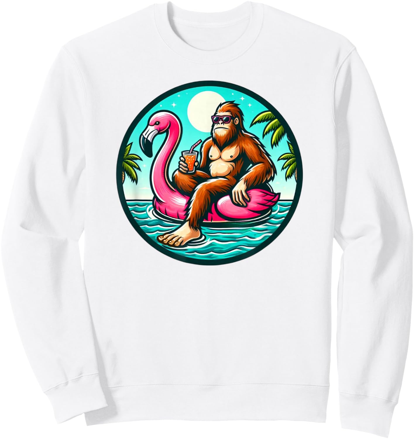 Bigfoot Flamingo Float Pool Party Sasquatch Sweatshirt - Sweatshirt | White