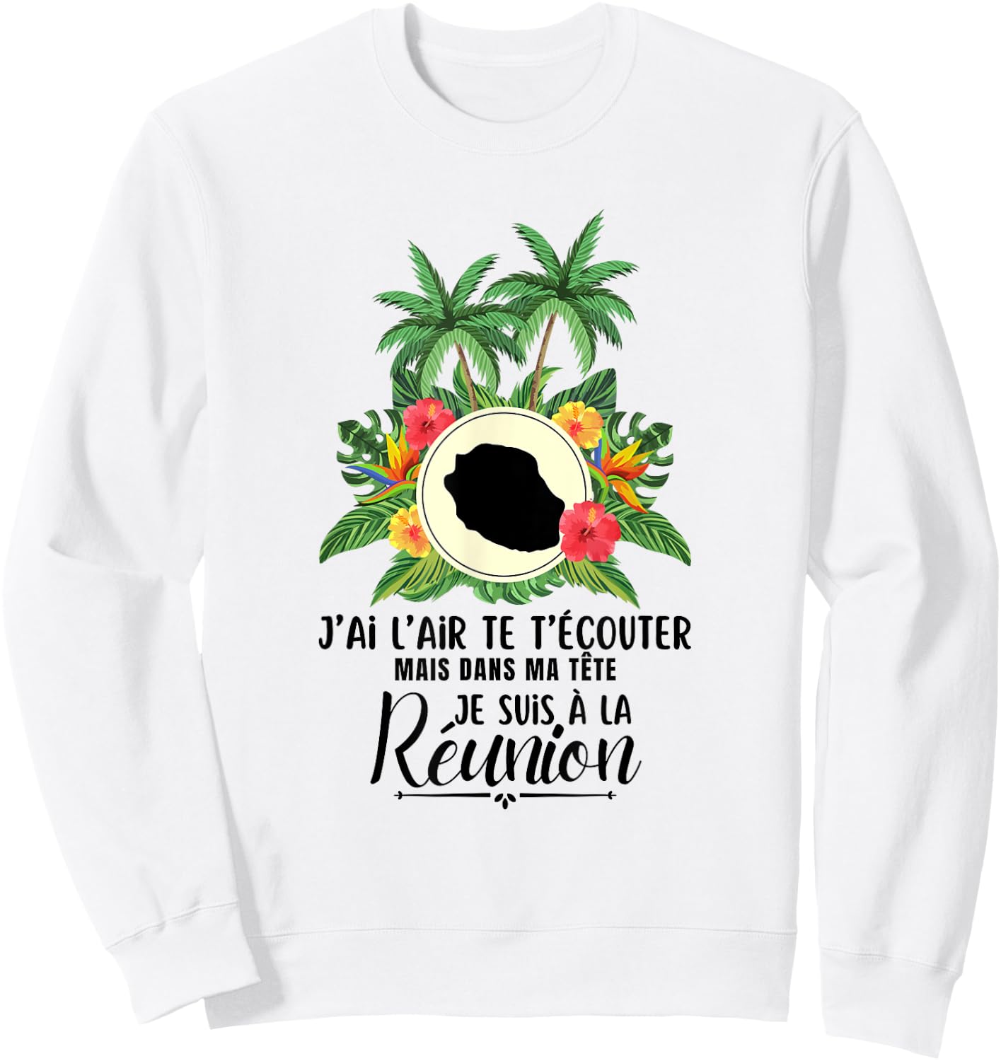 Funny I Look Like You Listen Ile de la Réunion 974 , white, S Sweatshirt - Sweatshirt | White