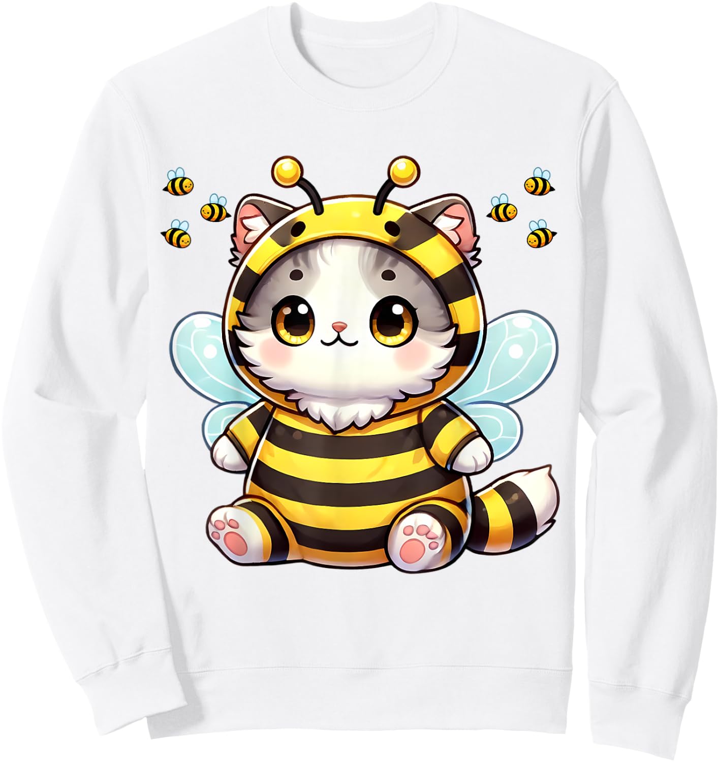 Bee Cat BeeCat Cute Funny Kitten Cat Dressed As A Bee Men Women Girls Kids Sweatshirt - Sweatshirt | White