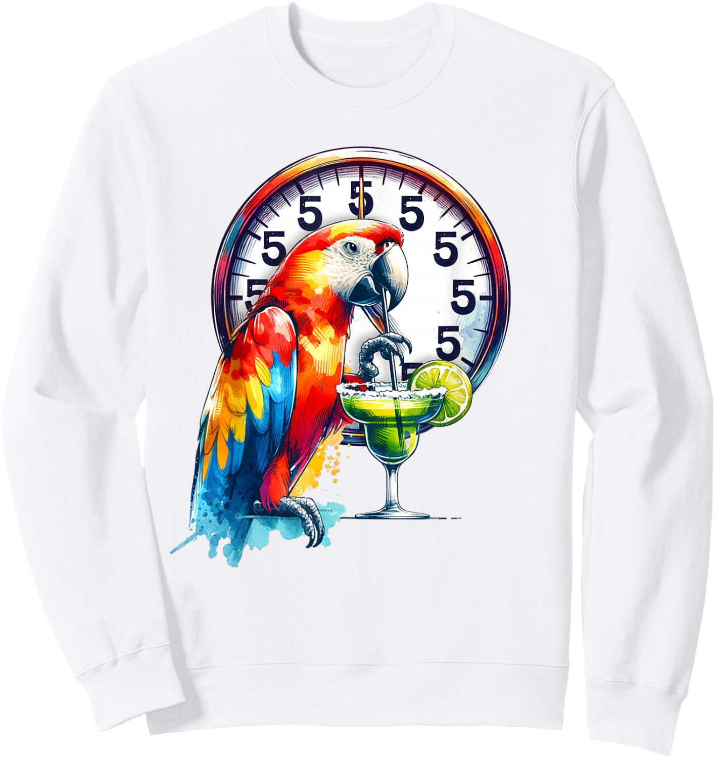 Always 5 O'clock Colorful Parrot Drinking Margarita Sweatshirt - Sweatshirt | White