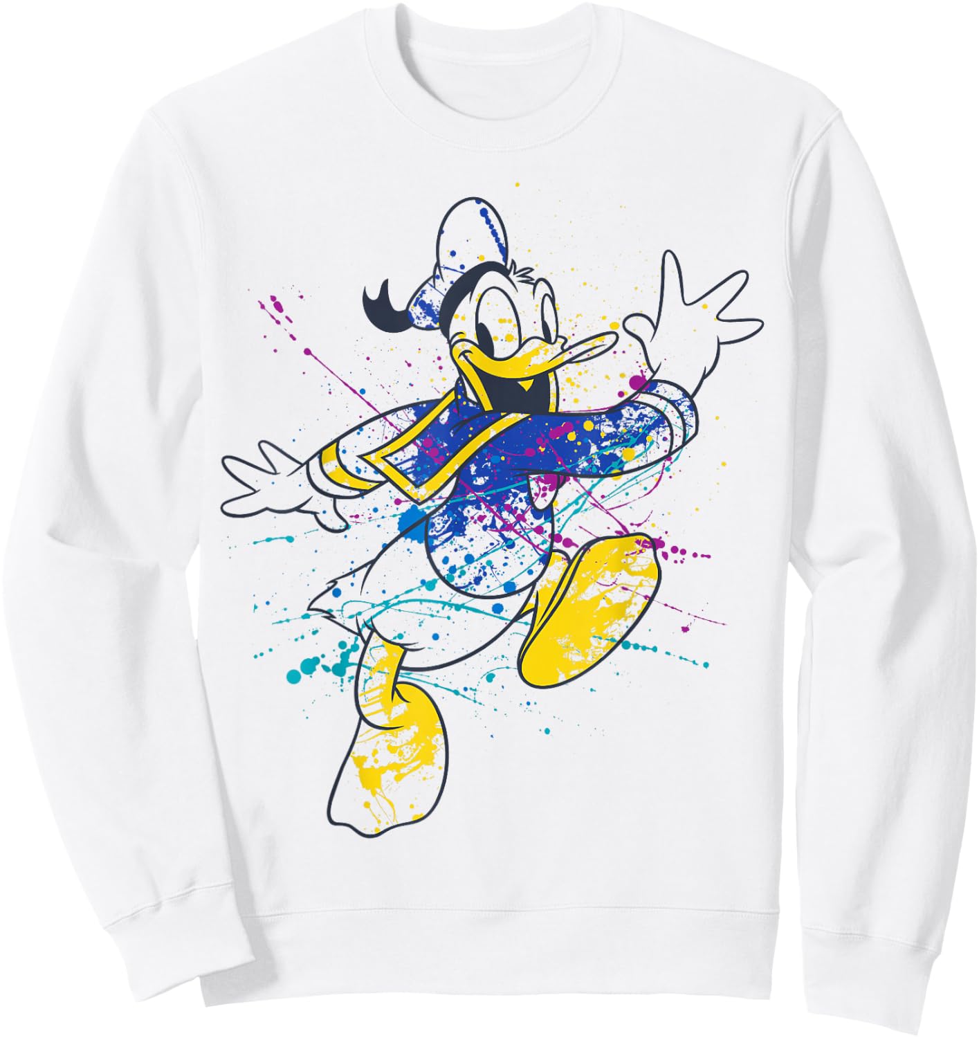 Disney Donald Duck Jumping For Joy Paint Splatter Portrait Sweatshirt - Sweatshirt | White