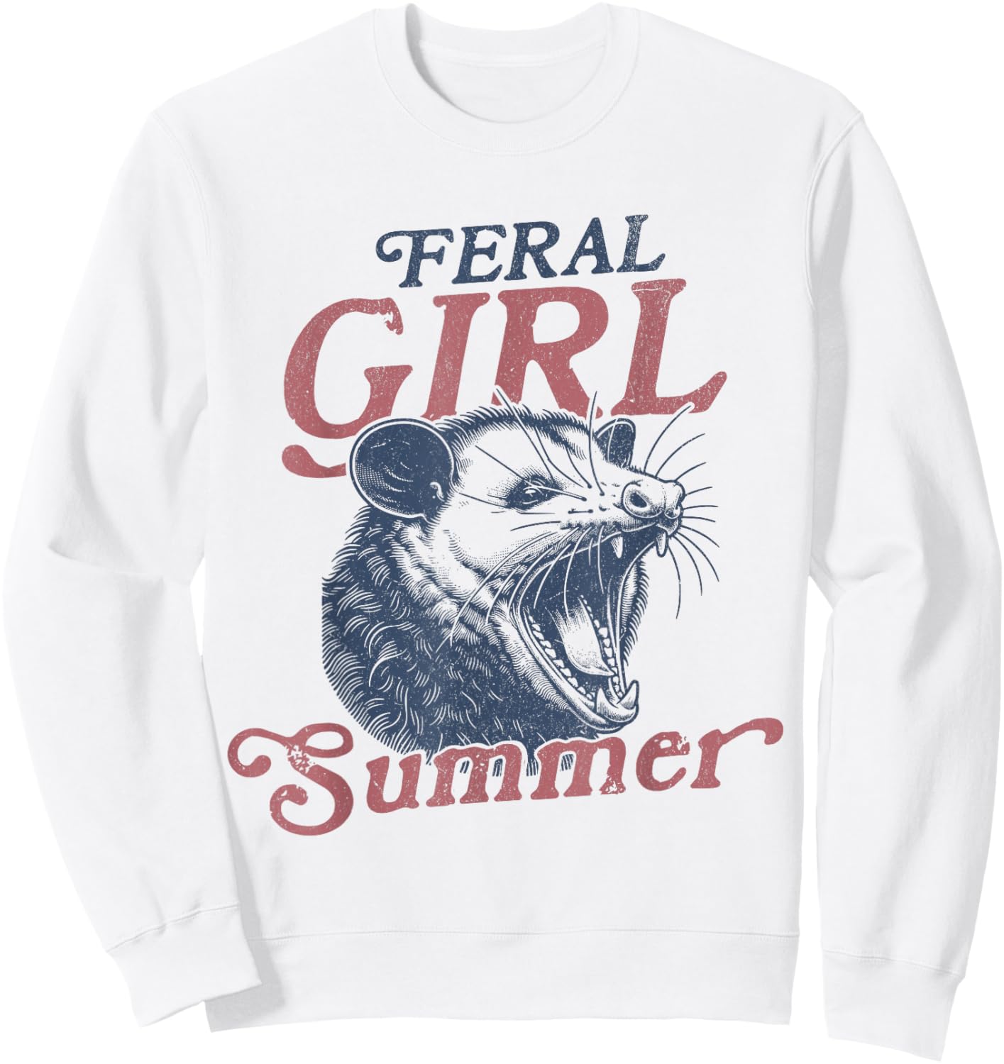 Vintage Feral Girl Summer Opossum Sweatshirt - Sweatshirt | White