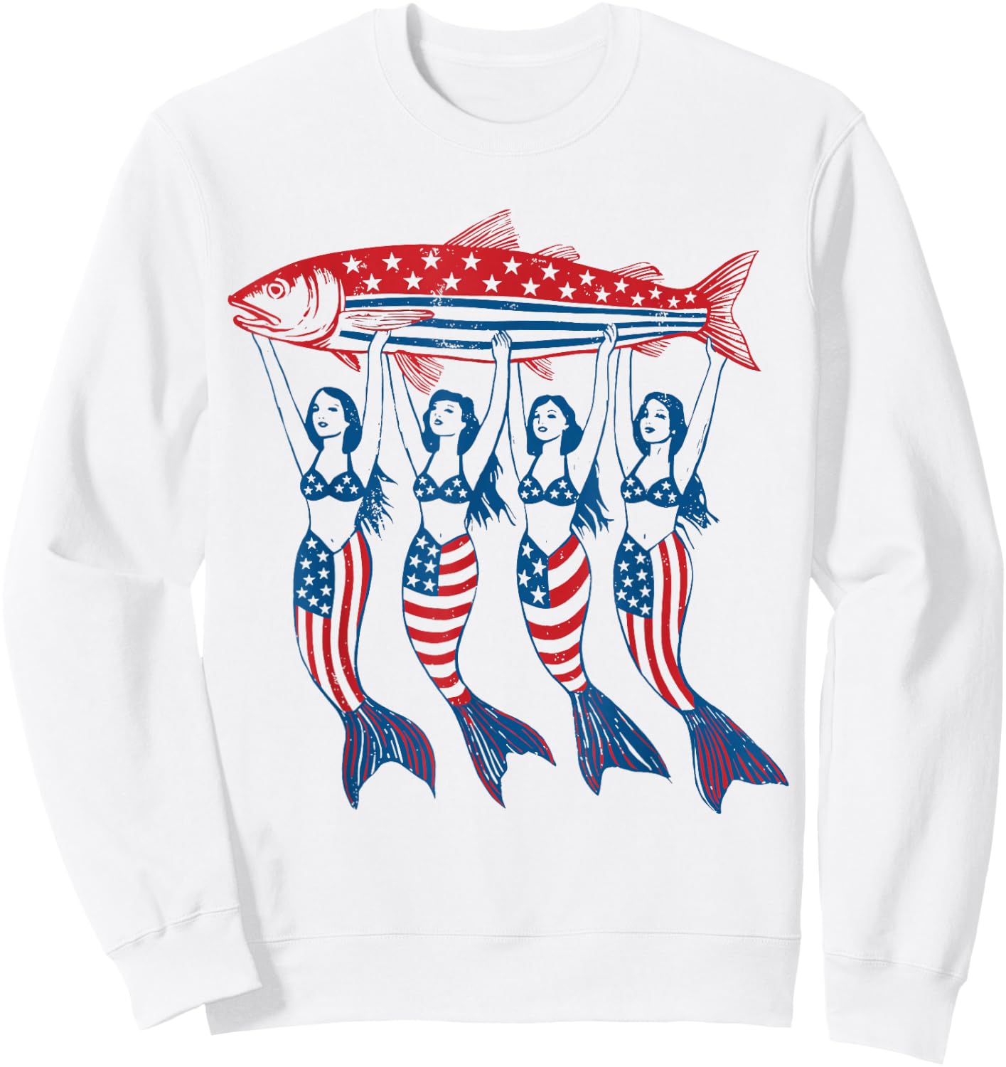 Mermaid Sardine Tinned Fish USA Patriotic 250th 4th of July Sweatshirt - Sweatshirt | White