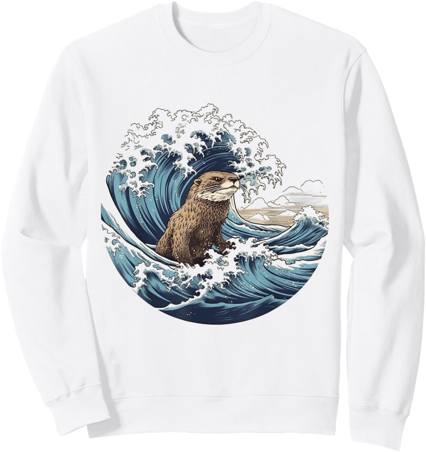 River Otter The Great Wave Of Kanagawa Sweatshirt - Sweatshirt | White