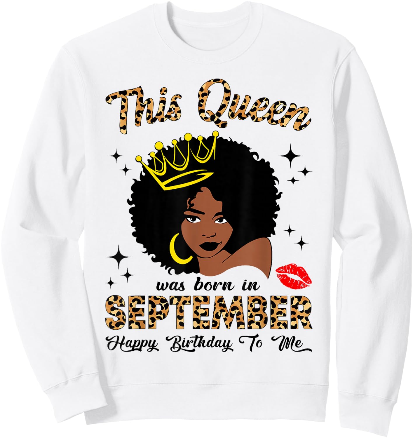 This Queen was Born in September Birthday Leopard Afro Women Sweatshirt - Sweatshirt | White