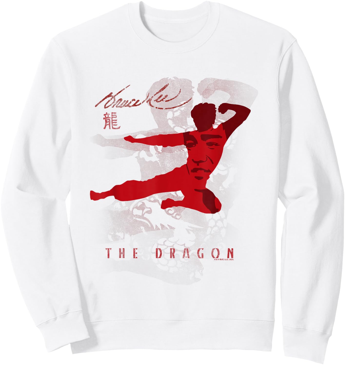 Bruce Lee The Dragon Flying Kick Silhouette Vintage , White Sweatshirt - Sweatshirt | White