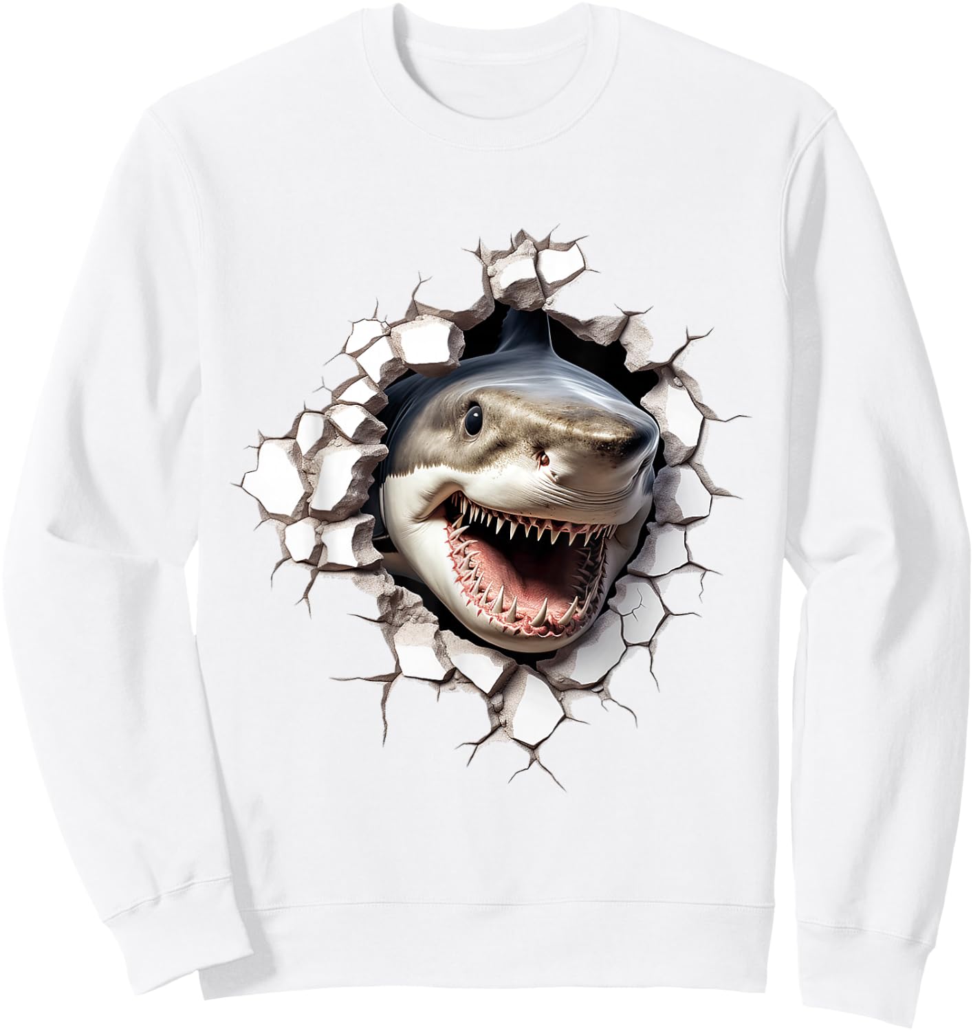 Animal Print Shark Drawing Illustration Drawing , white, S Sweatshirt - Sweatshirt | White