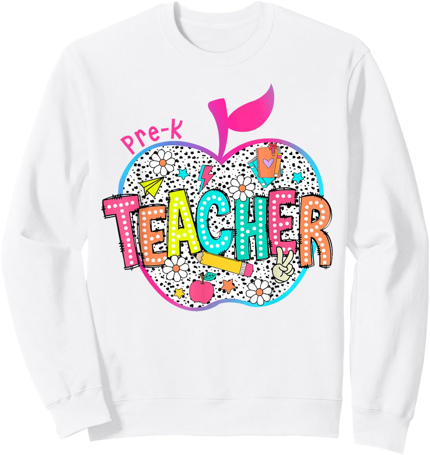 Pre-K Teacher Back To School Apple Dalmatian Dots Sweatshirt - Sweatshirt | White