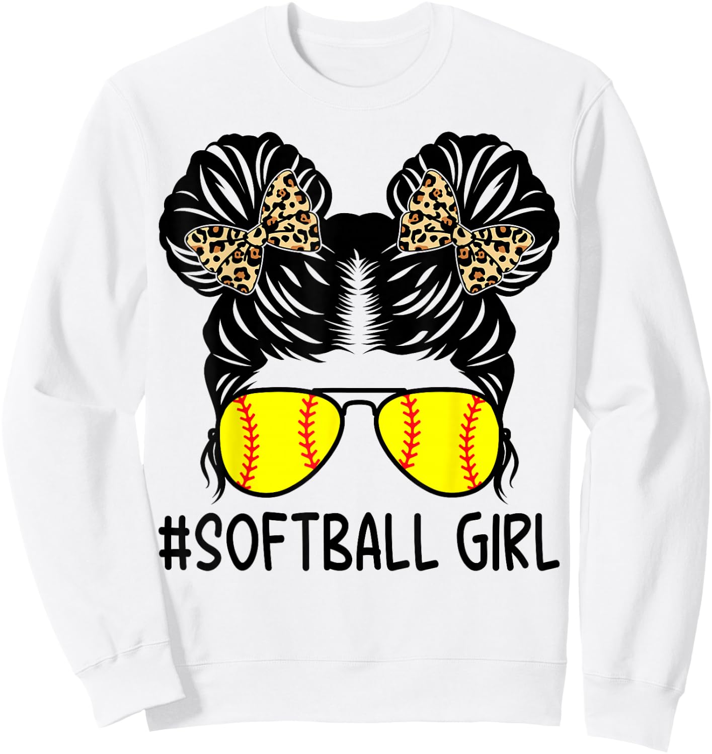Softball Girl Leopard Messy Bun Softball Girls Sweatshirt - Sweatshirt | White