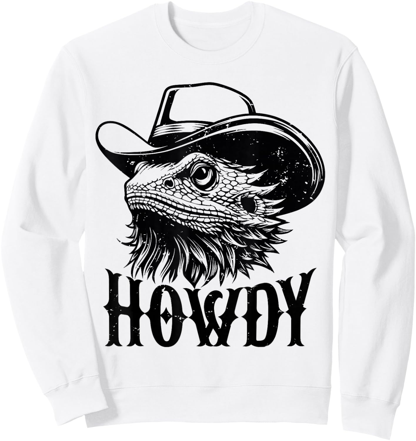 Howdy Funny Bearded Dragon Wearing Cowboy Hat Reptile Lover Sweatshirt - Sweatshirt | White