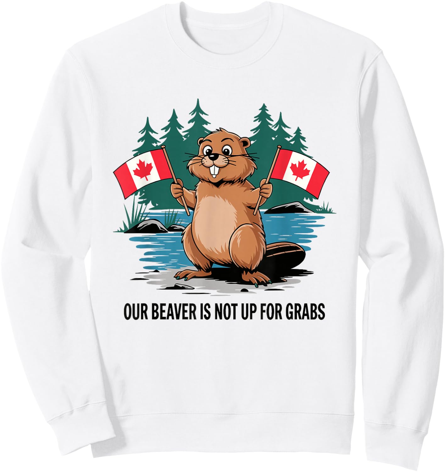 Funny Canadian Beaver Holding Flags Canada Pride Sweatshirt - Sweatshirt | White