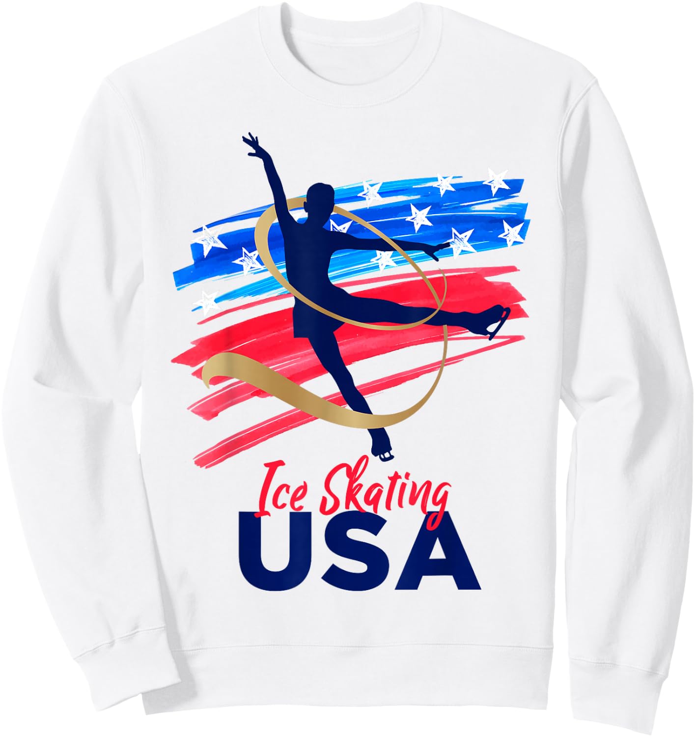 Ice Skating Dance Support The Team USA Flag Sweatshirt - Sweatshirt | White