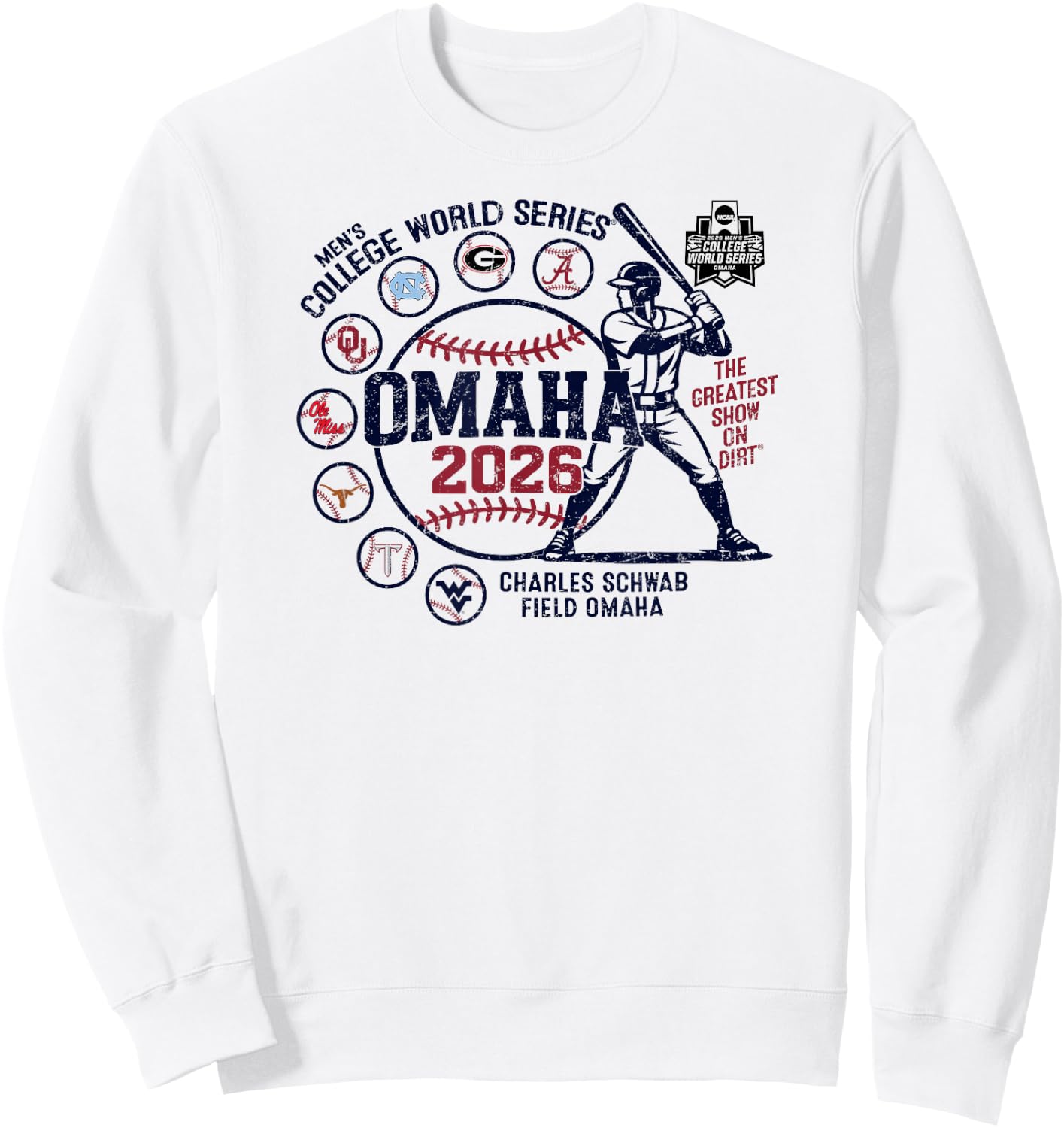 Men's College World Series 2026 NCAA Baseball 8-Team White Sweatshirt - Sweatshirt | White