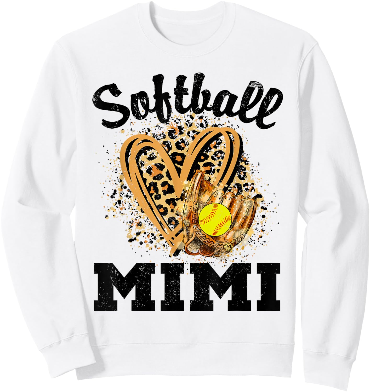 Softball Mimi Leopard Heart Grandma Sweatshirt - Sweatshirt | White