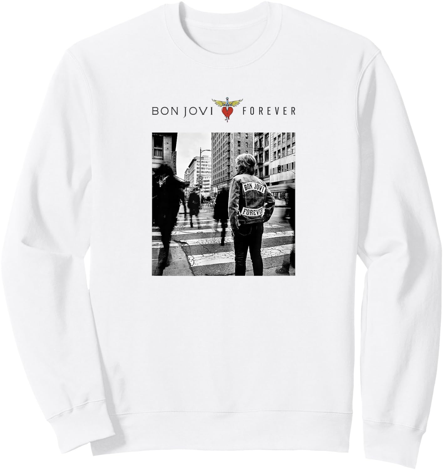 Official Bon Jovi Forever Case, White , White Sweatshirt - Sweatshirt | White