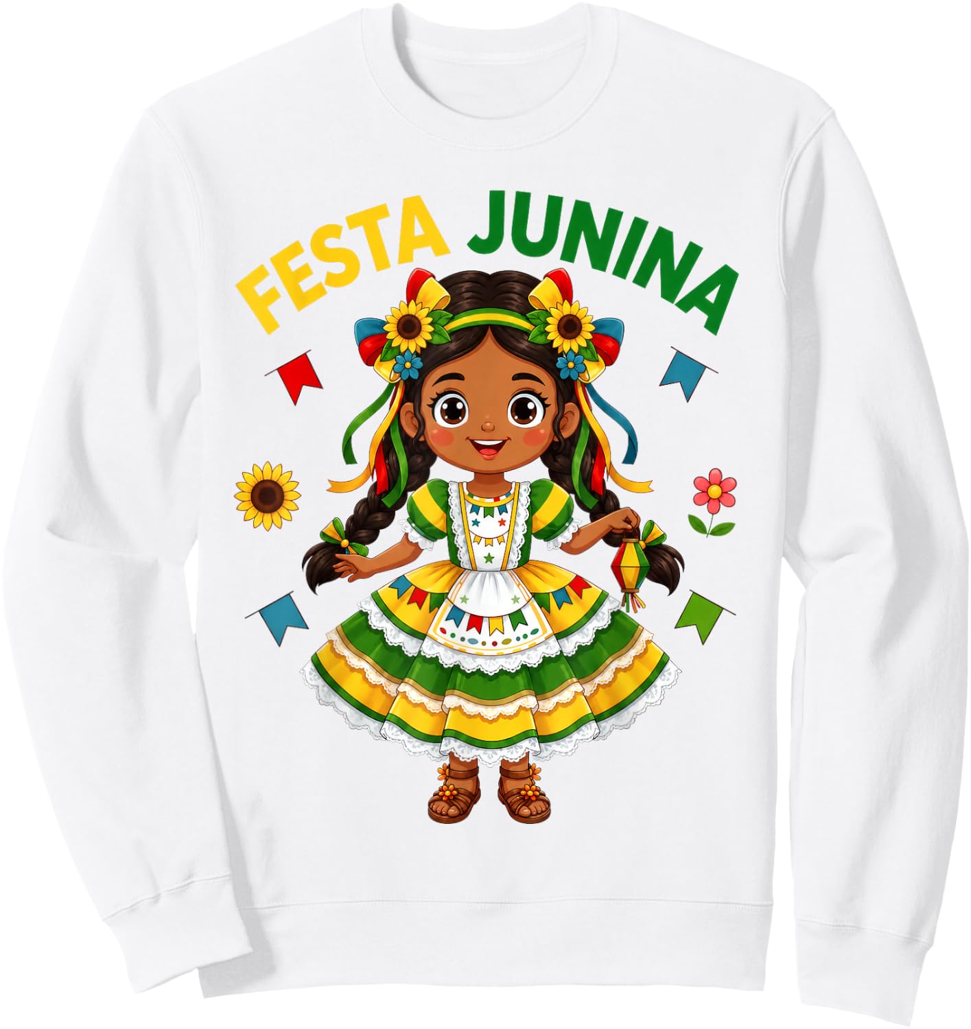 Cute Brazilian Girl Traditional Folk Dress Kids Festa Junina Sweatshirt - Sweatshirt | White