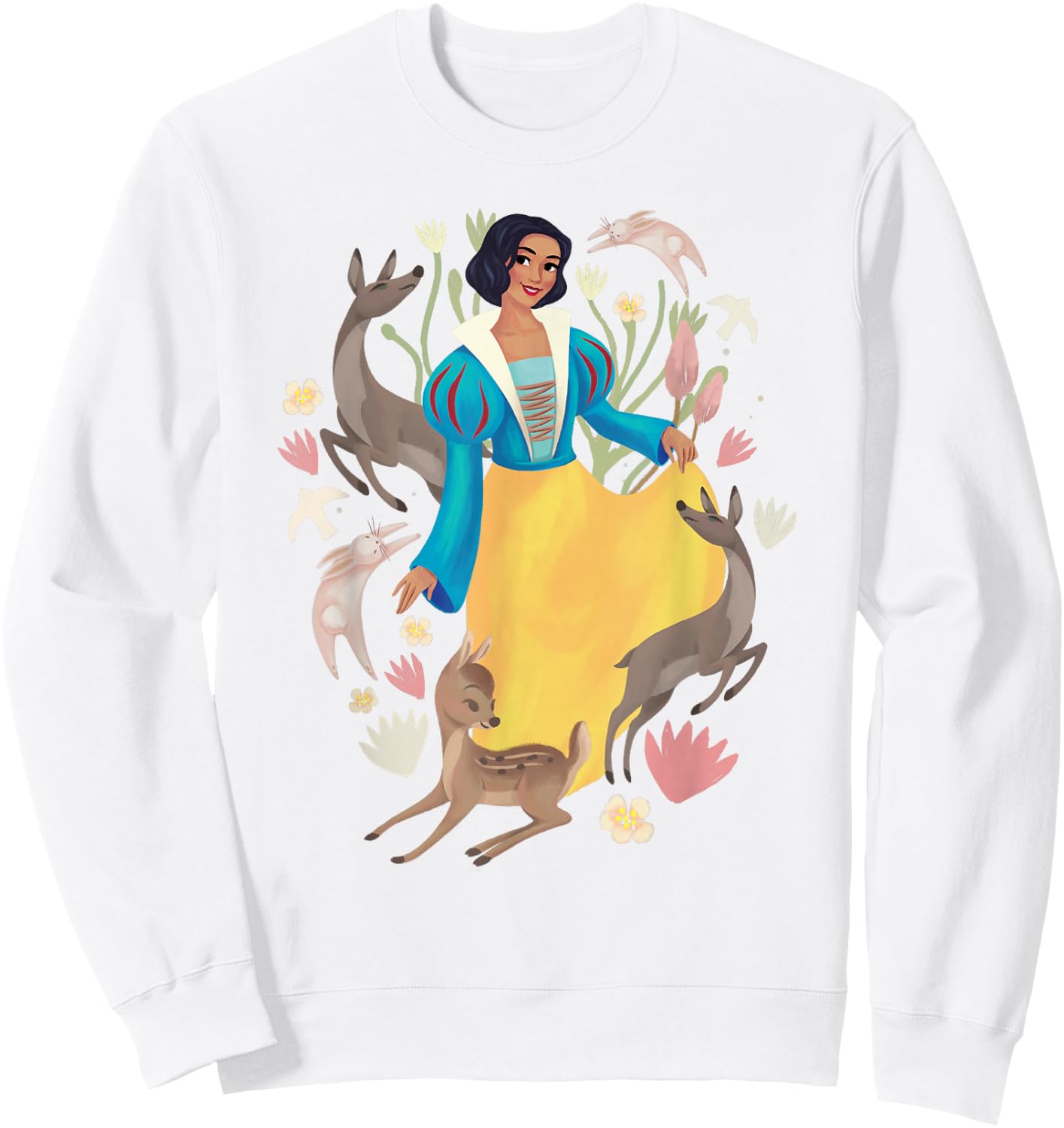 Disney Snow White Posing Among Bunnies And Deer Portrait Sweatshirt - Sweatshirt | White
