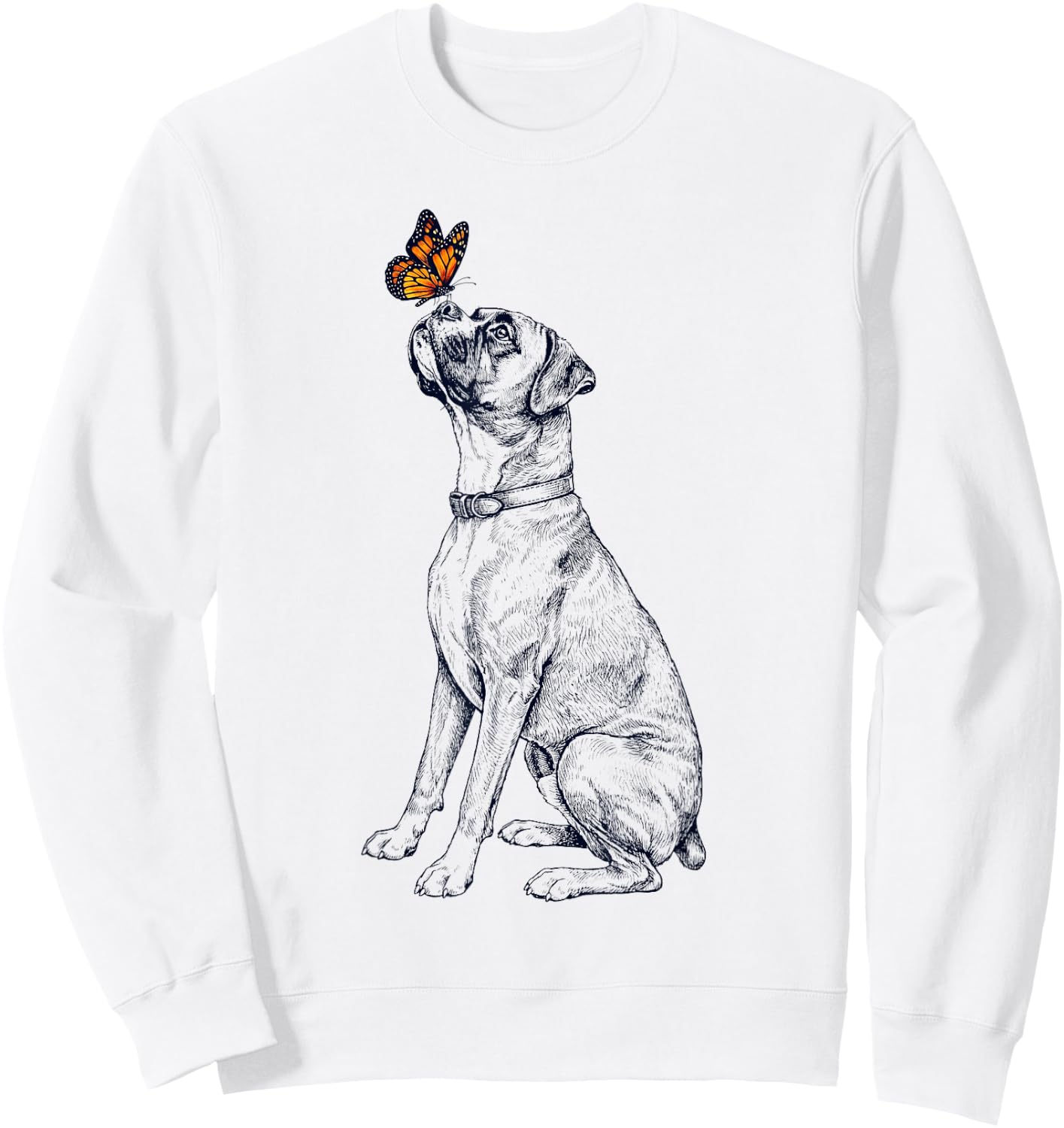Vintage Boxer Dog with Butterfly Lover Sweatshirt - Sweatshirt | White