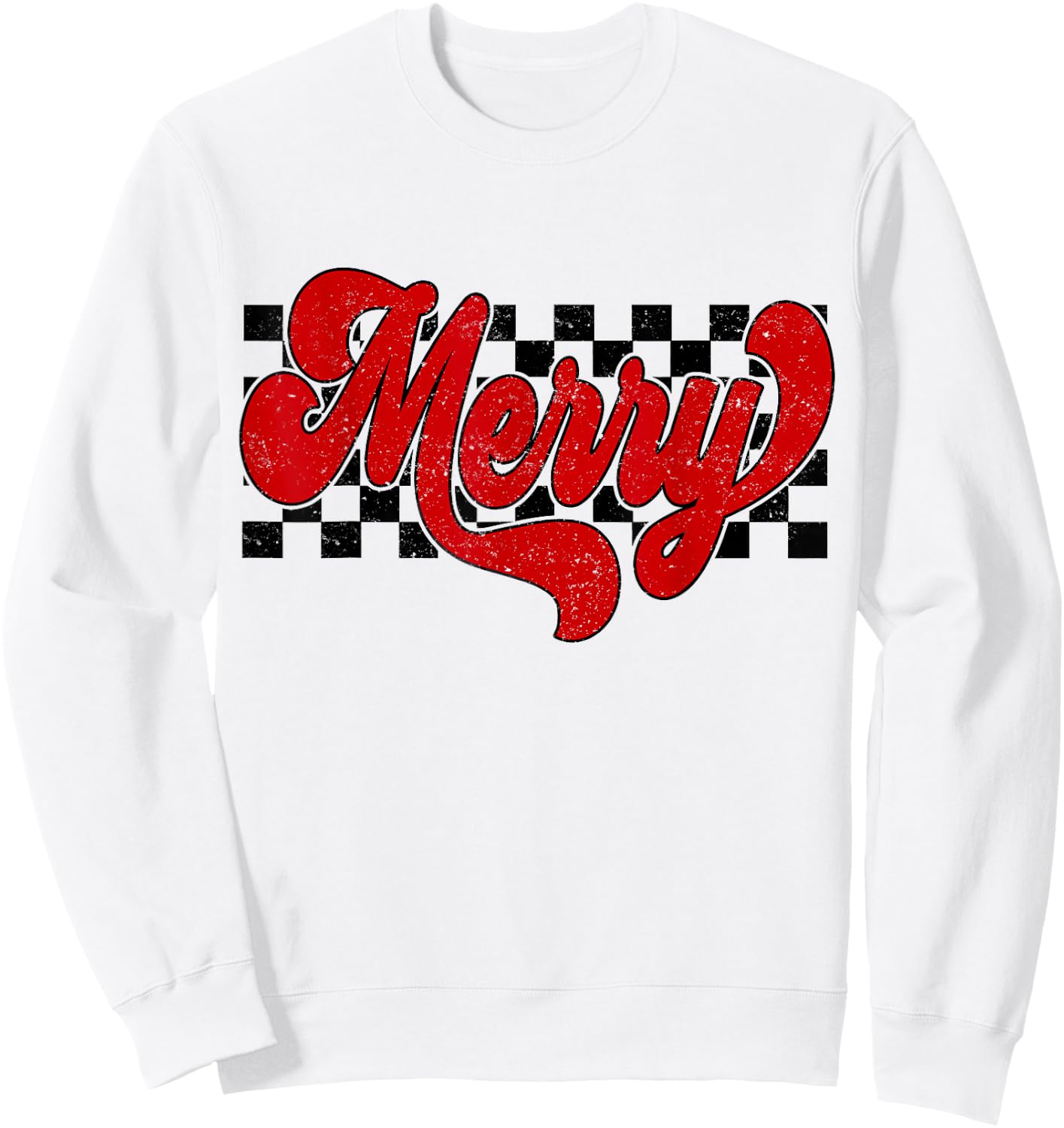 Retro Checkered Merry Christmas Vintage Xmas Gift Men Women Sweatshirt - Sweatshirt | White