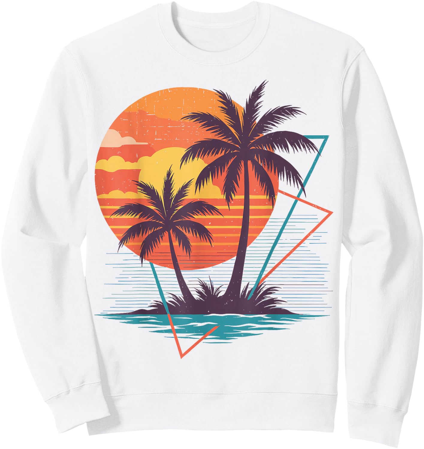 Plage Palmier Coucher de Soleil Graphique Vacances d'été tropicales Sweatshirt - Sweatshirt | White