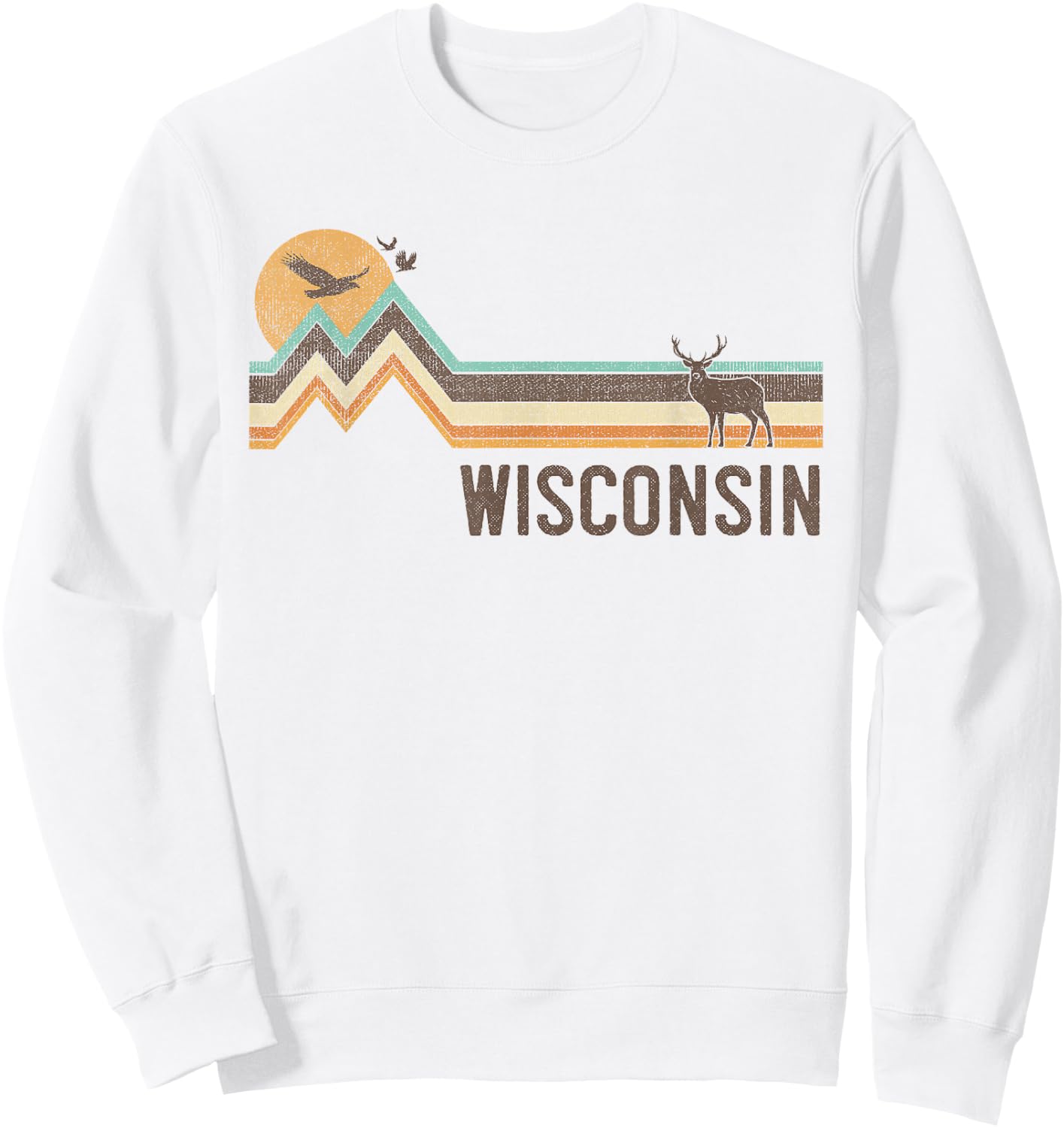 Wisconsin - Vintage Men Women 70s 80s Graphic Cool Nature Sweatshirt - Sweatshirt | White