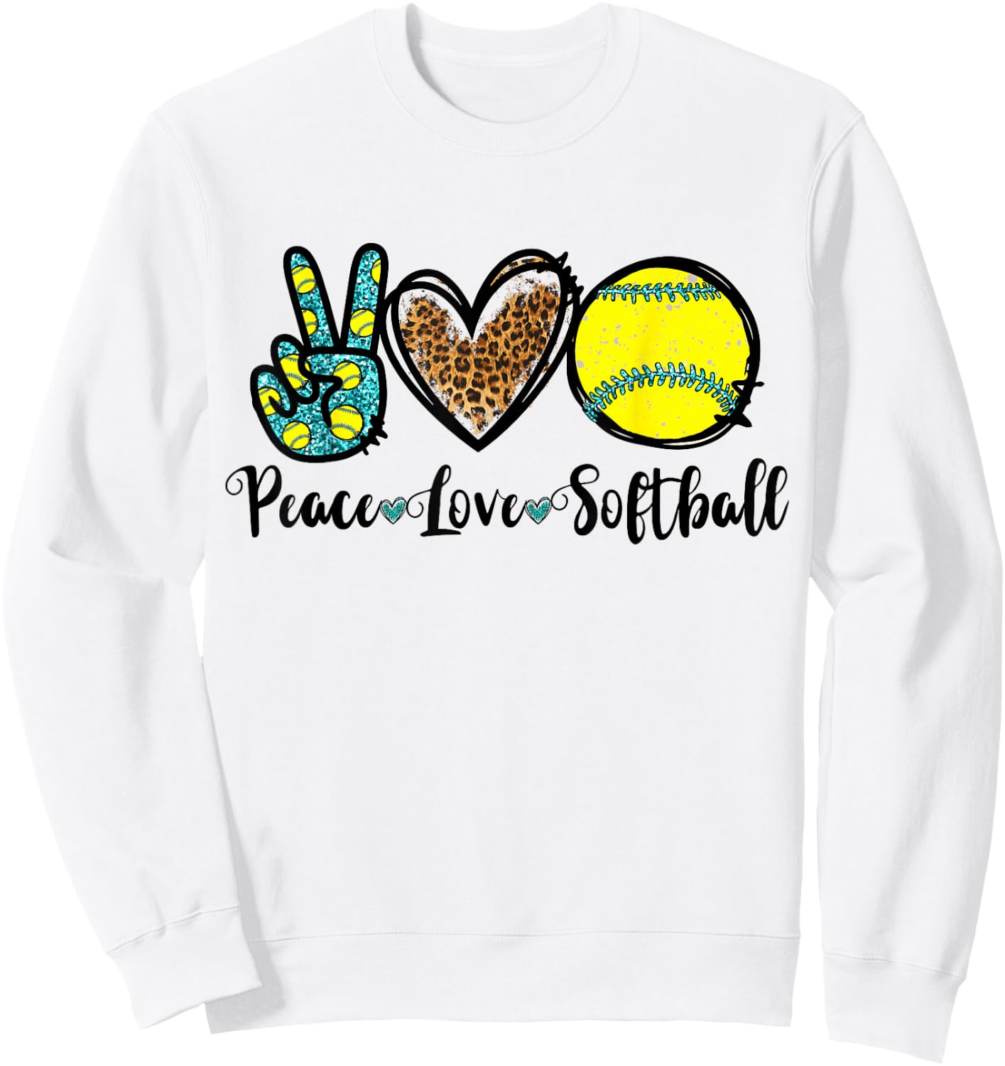 Peace Love Softball for Teen Girls Cute Leopard Softball Sweatshirt - Sweatshirt | White