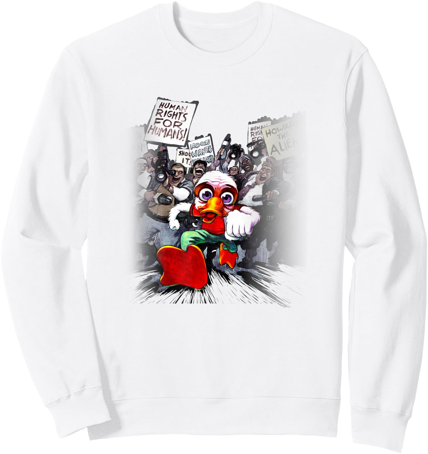 Marvel Comics Retro Classic Howard The Duck Escaping Crowd Sweatshirt - Sweatshirt | White