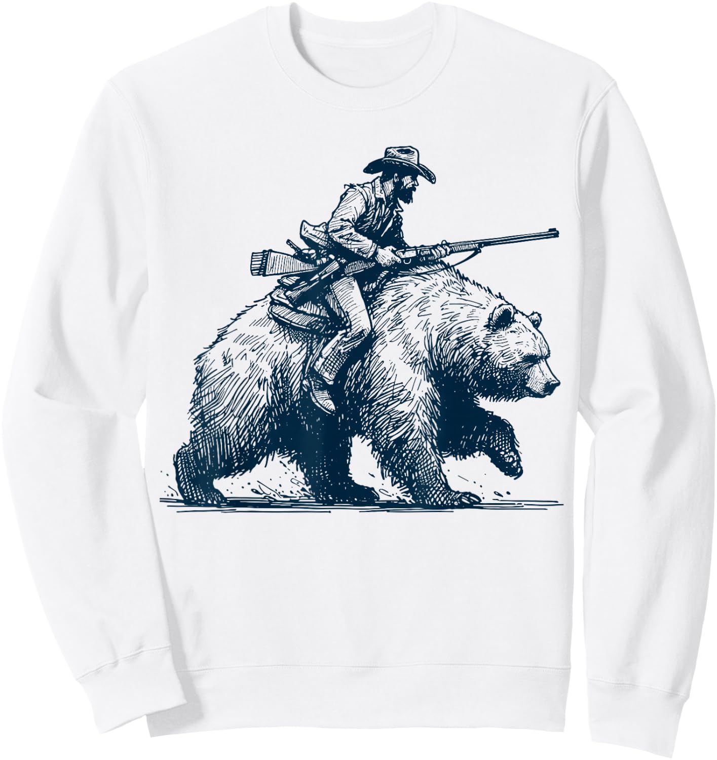 Funny Lumberjack Cowboy Riding on a Bear Sweatshirt - Sweatshirt | White