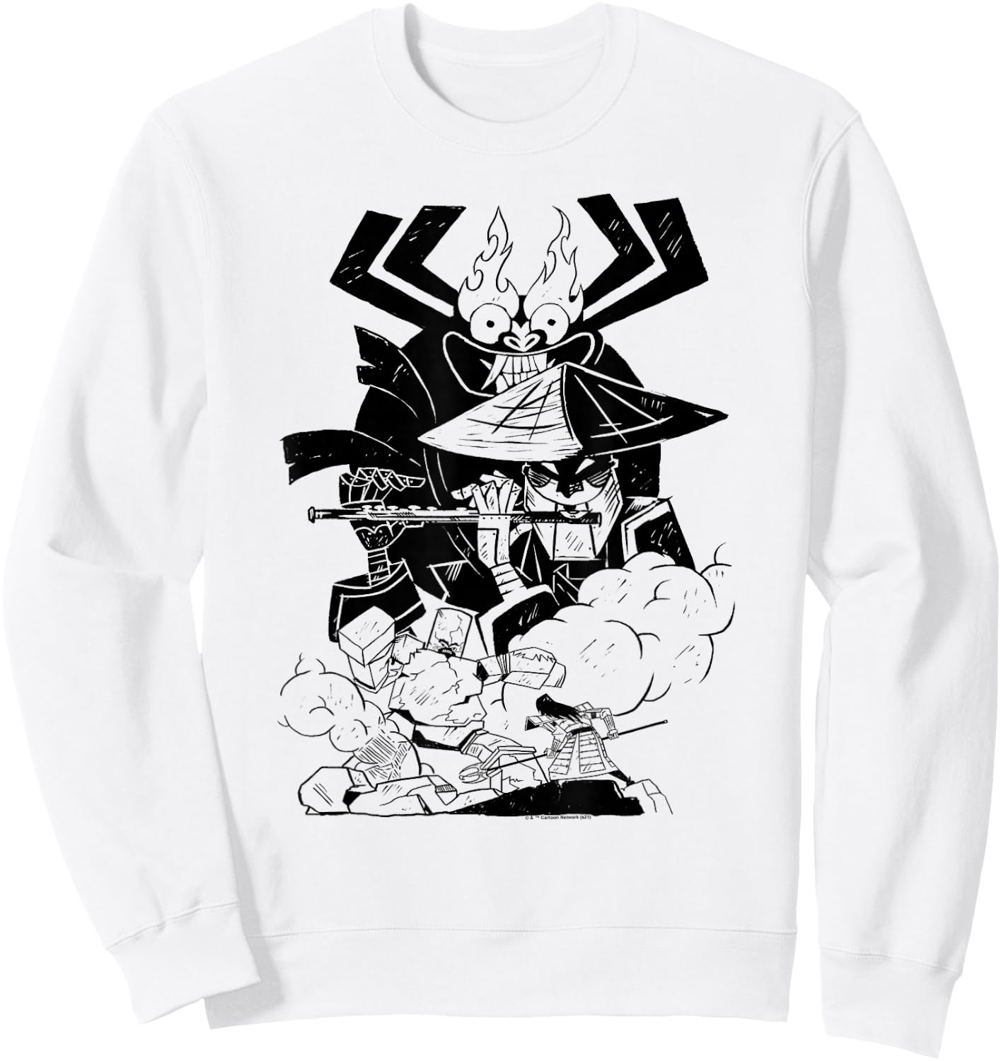 Samurai Jack Aku Scaramouche Battle Sweatshirt - Sweatshirt | White