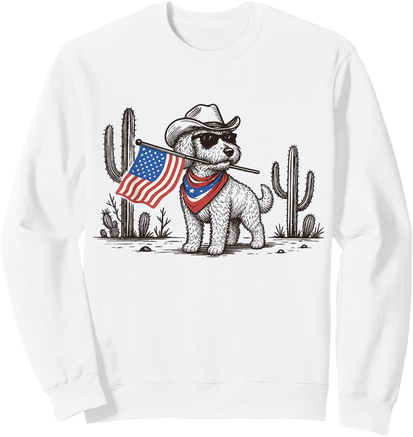 Patriotic Goldendoodle Western Cowboy American Flag Sweatshirt - Sweatshirt | White