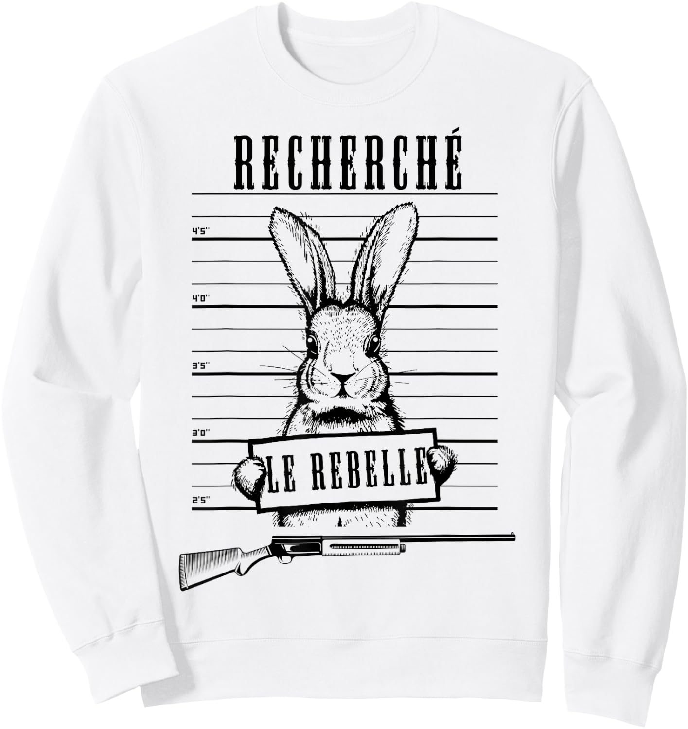 Man Rabbit Hunter Hare Dad Hunter Drawing Humor , white, S Sweatshirt - Sweatshirt | White