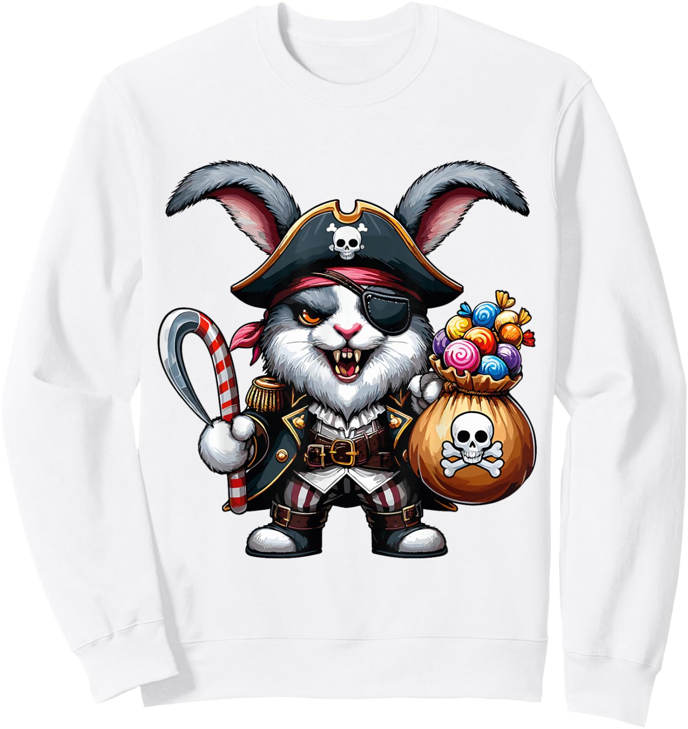 Halloween Rabbit Pirate Eye Patch Candy Bag Treasure Spooky Sweatshirt - Sweatshirt | White
