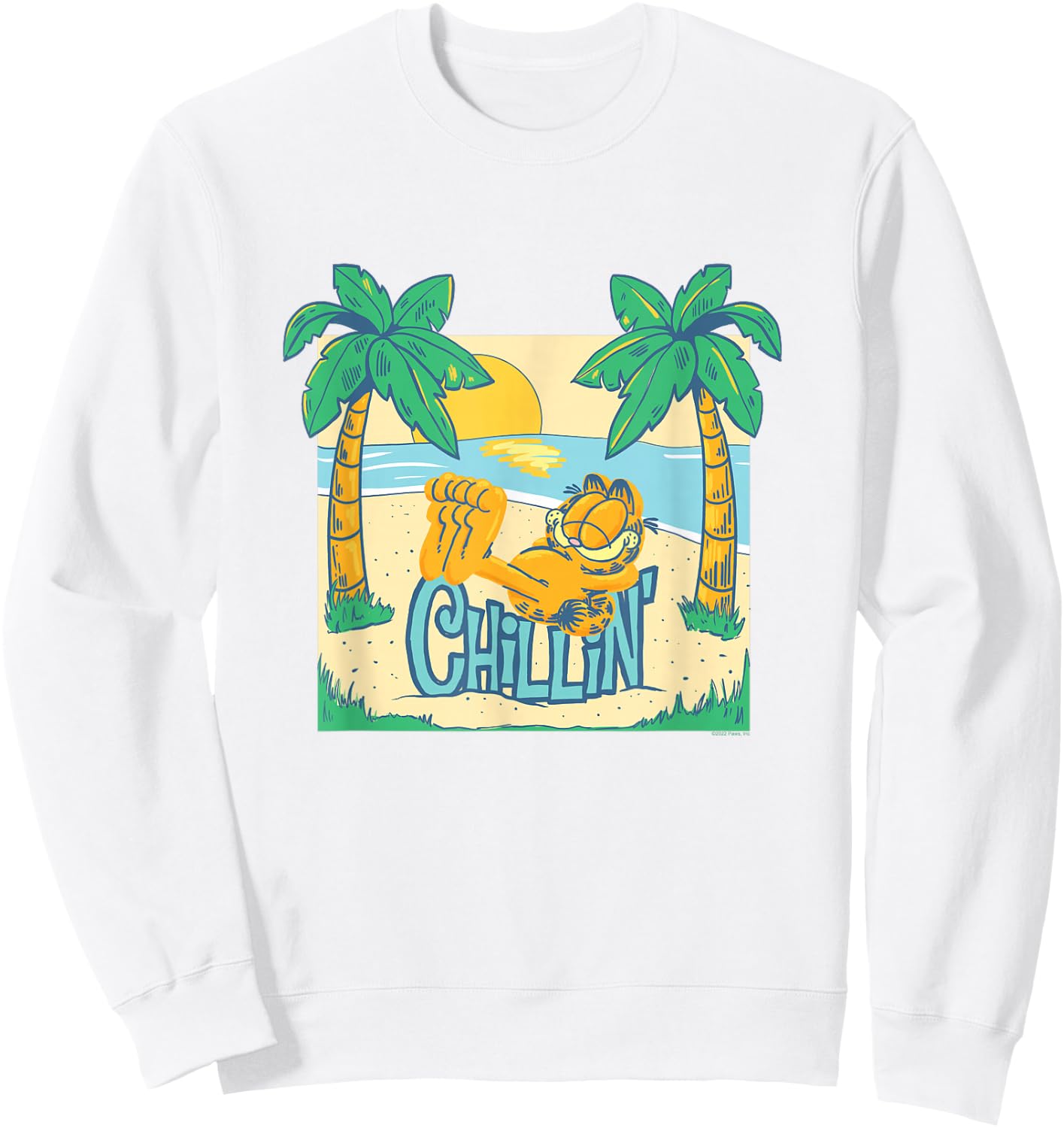 Garfield Chillin' at the Beach Summertime Cartoon Cat Sweatshirt - Sweatshirt | White