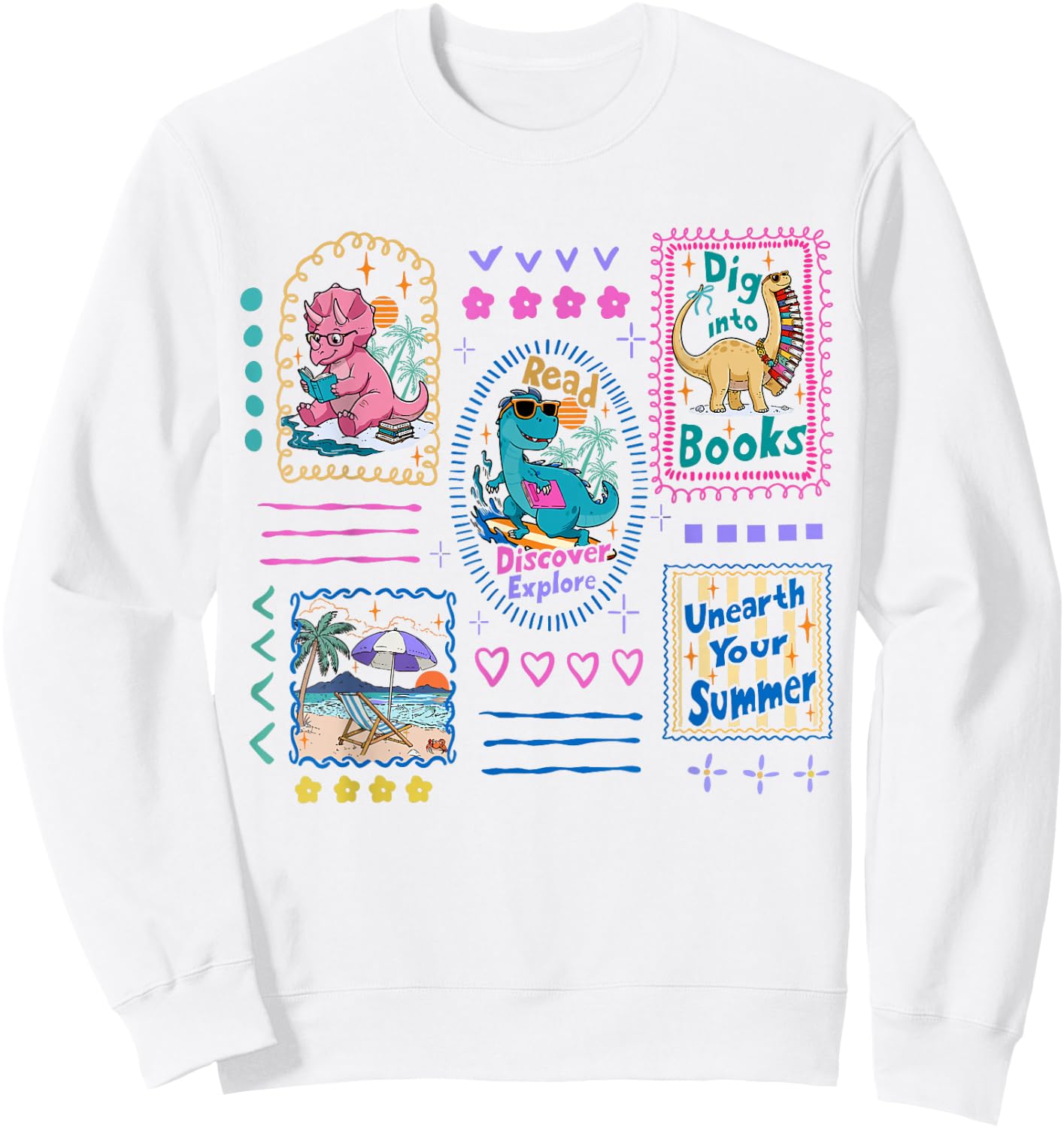 Dinosaur Reading Club Summer Book Lover Library Teacher Kids Sweatshirt - Sweatshirt | White