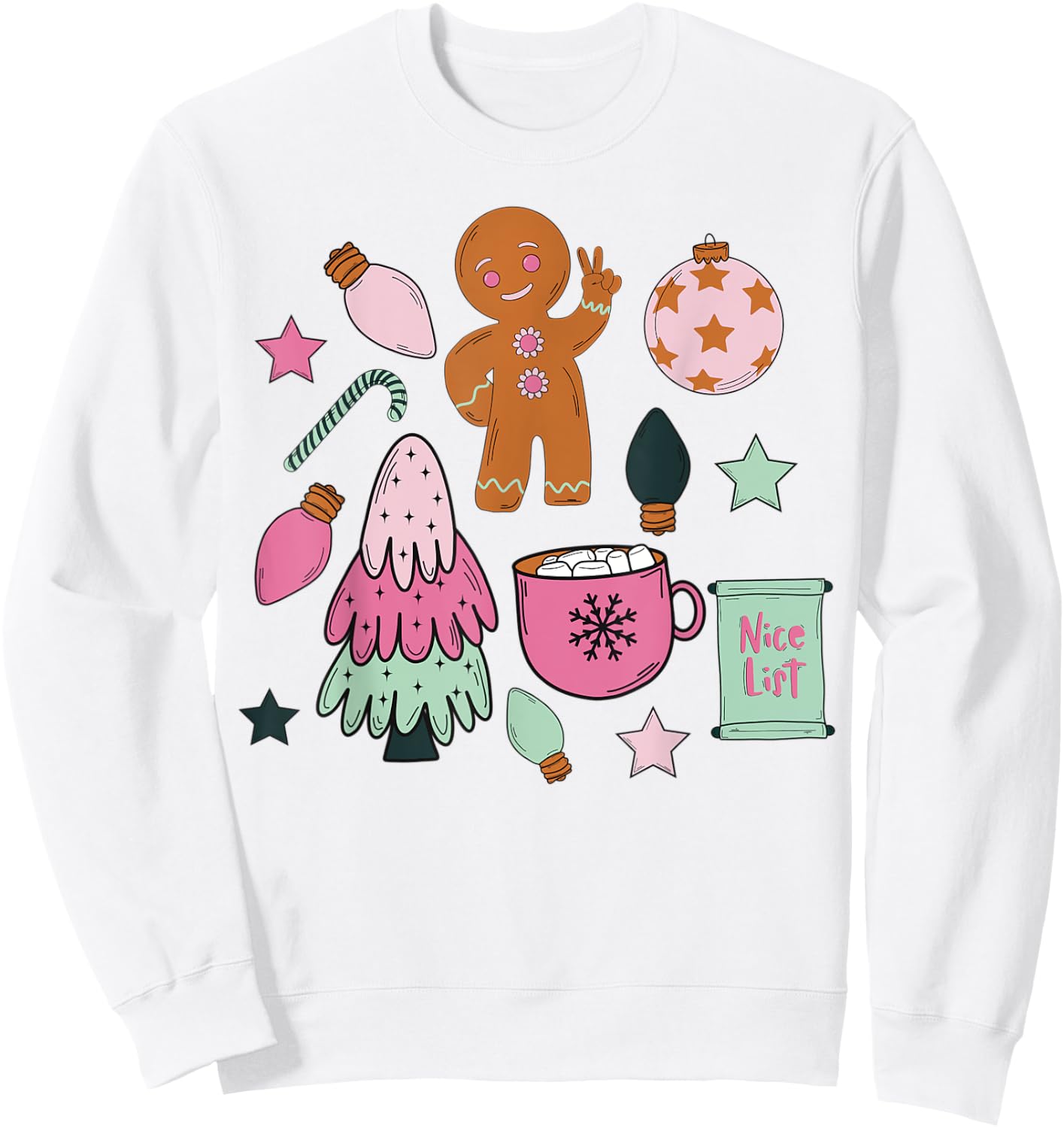 Groovy Merry Christmas Gingerbread Man Peace Sign Pastel Sweatshirt - Sweatshirt | White