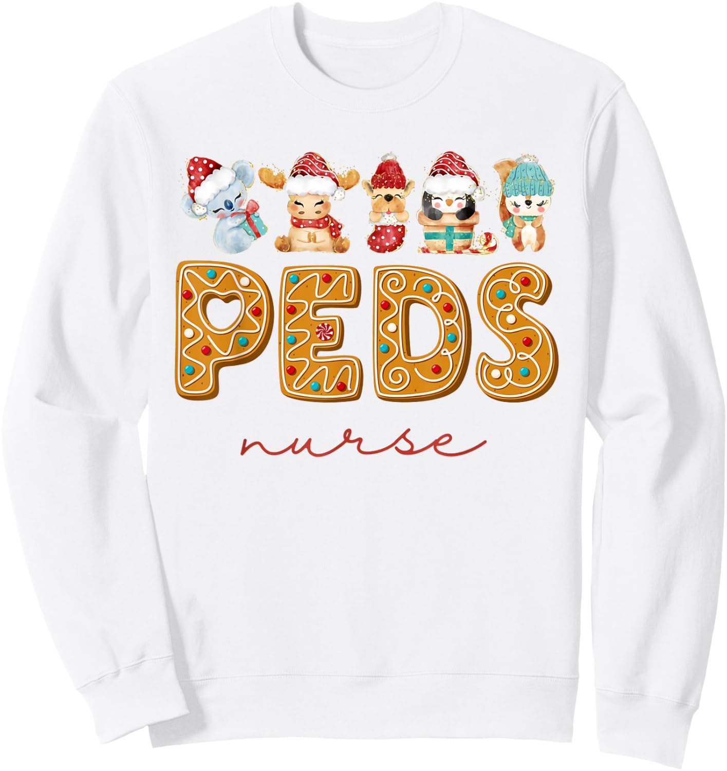 PEDS Nurse Gingerbread Christmas Pediatric Nurse Holiday Sweatshirt - Sweatshirt | White
