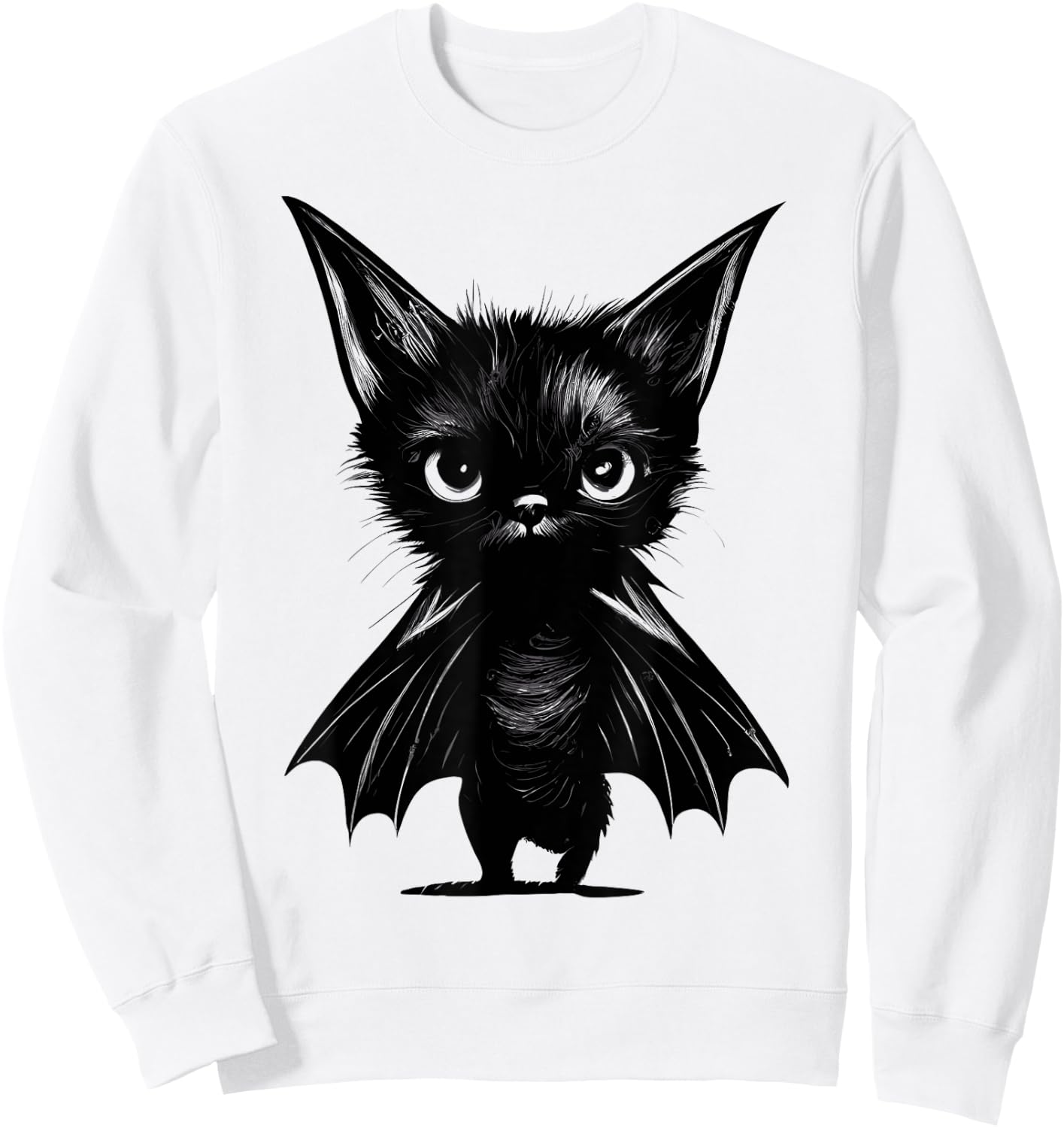 Halloween Grumpy Black Kitten in Bat Costume Sweatshirt - Sweatshirt | White
