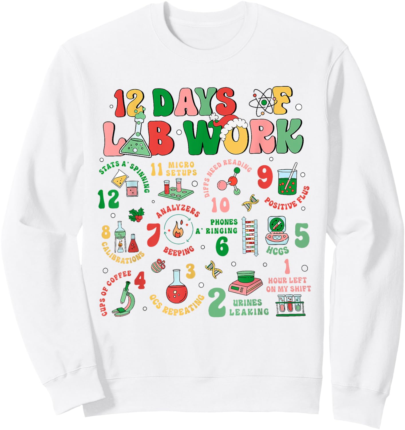 Lab Technician Christmas Gifts -Adults , Lab Tech Christmas, Medical Lab Science, White, Small, Short Sleeve Sweatshirt - Sweatshirt | White