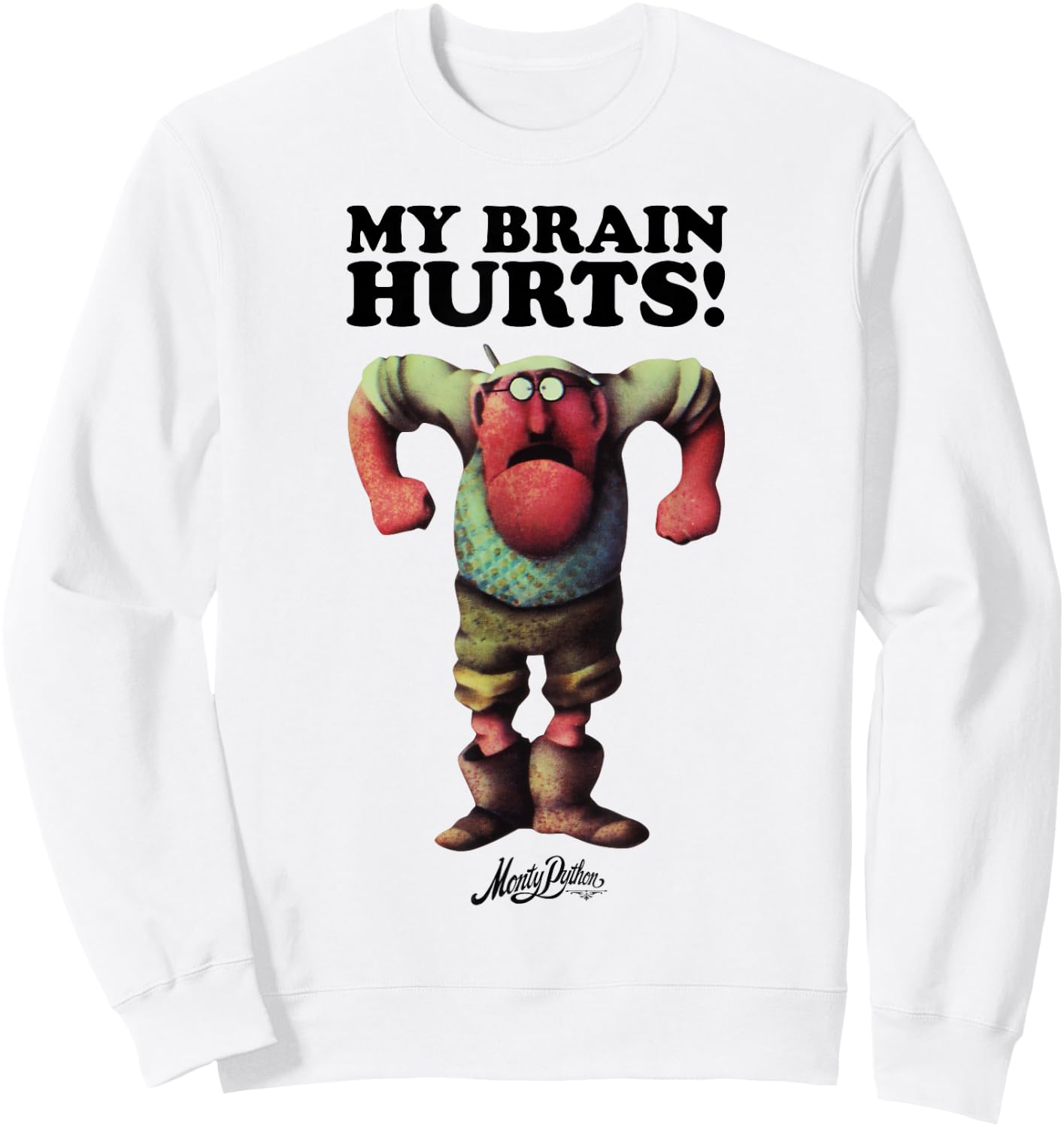 MONTY PYTHON Gumby My Brain Hurts , White, S, , Classic Novelty , Animal Print, Classic Fit, Half Sleeve, V-Neck, Imported, Cotton 100% Sweatshirt - Sweatshirt | White